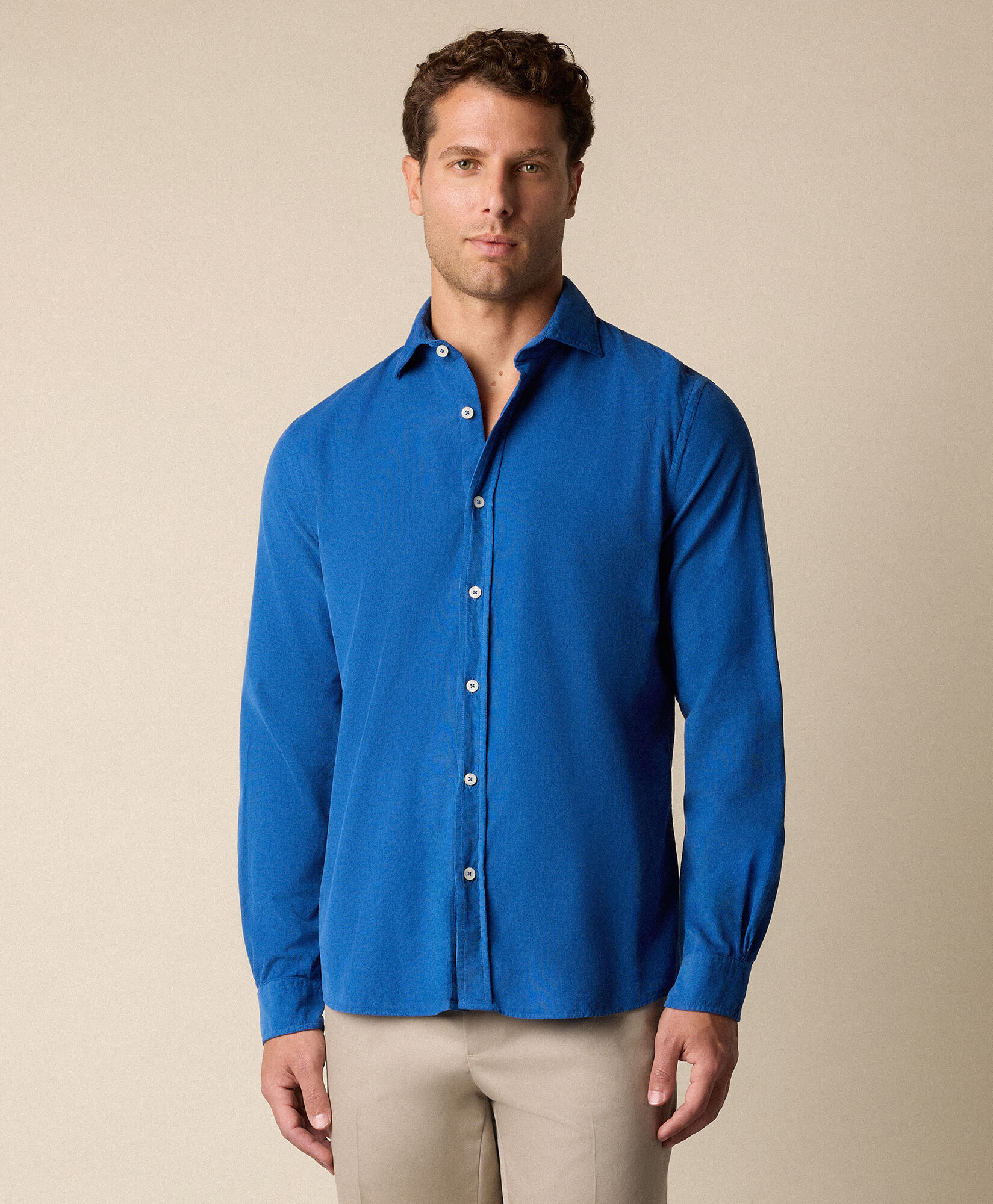 Brooks Brothers Slim Fit Cotton Corduroy Shirt with Spread Collar Blue CSHSP012COPCO001BLUEP001