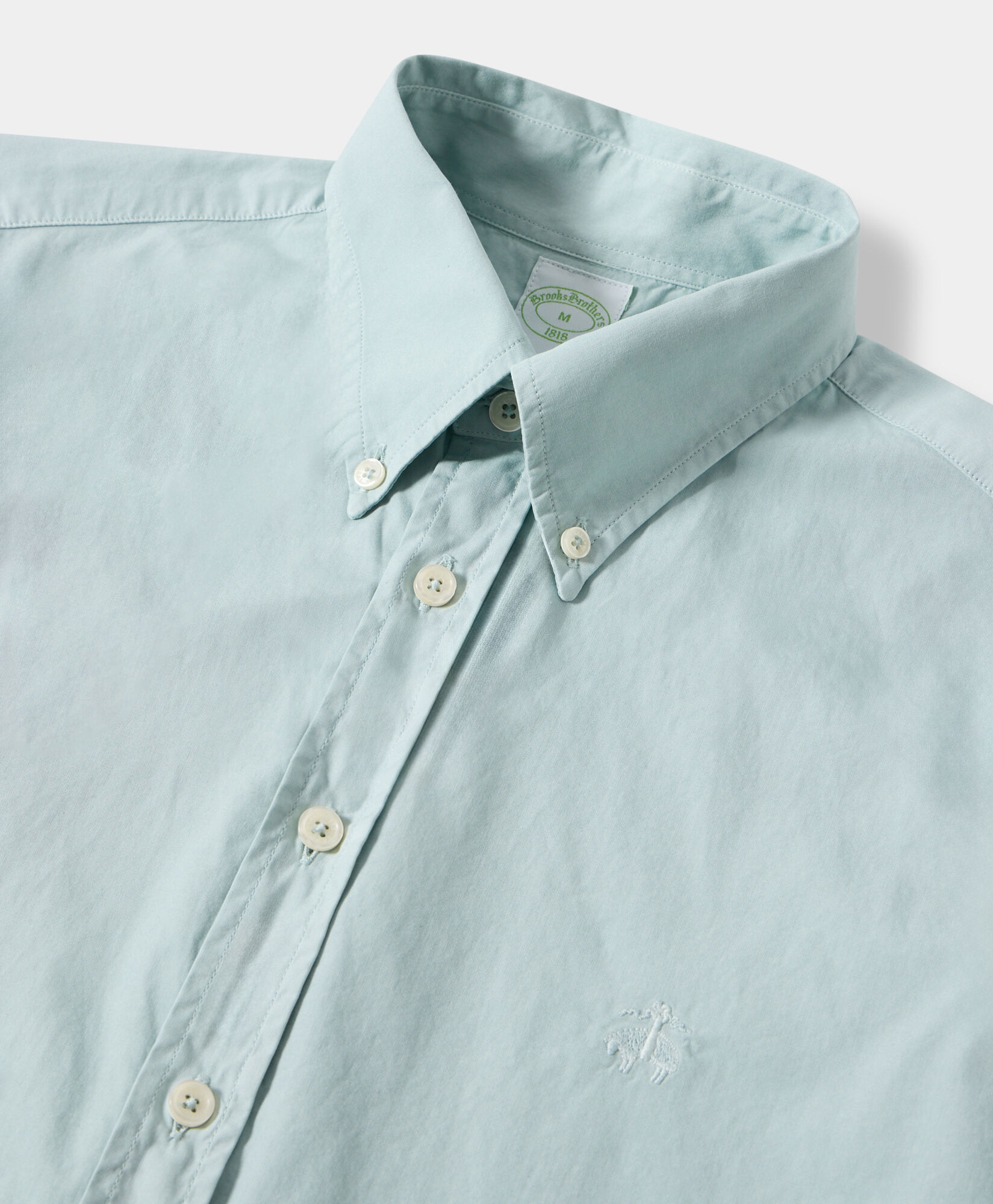 Brooks Brothers Chemise Slim Fit en Coton Teintée à la Garment avec Col Button Down Sauge CSHBD012COPCO001SAGEP001