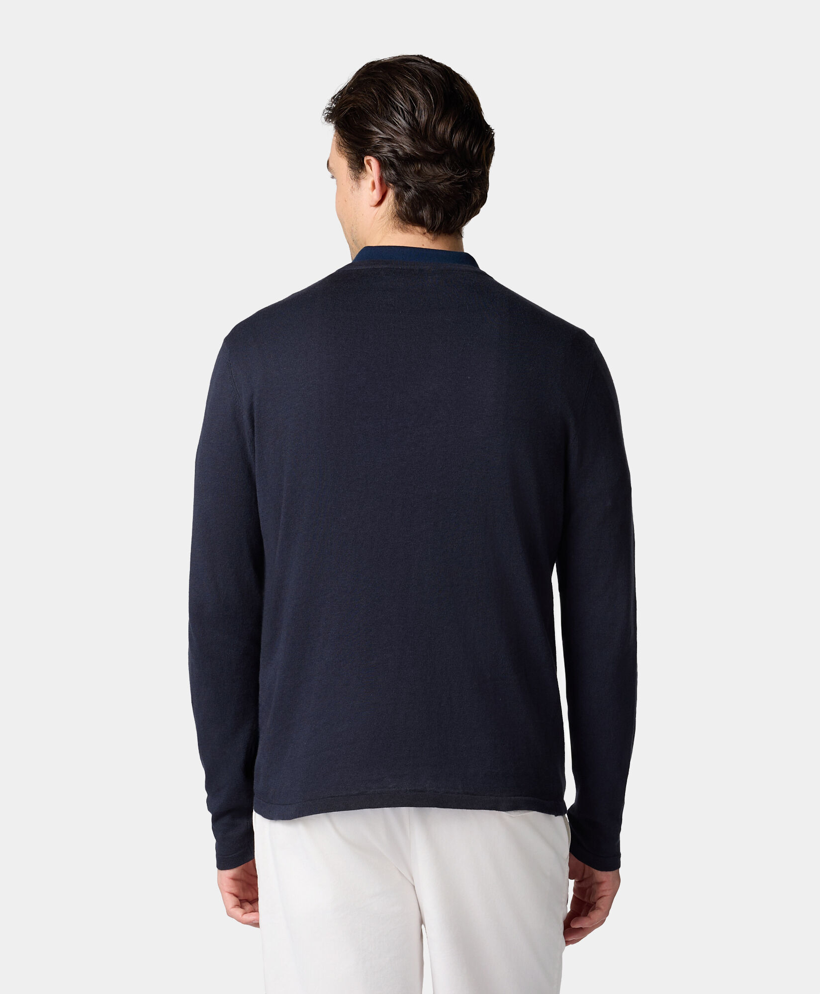 Brooks Brothers Organic Cotton-Linen V-Neck Sweater Navy KNVNK009COBLI004NAVYP001