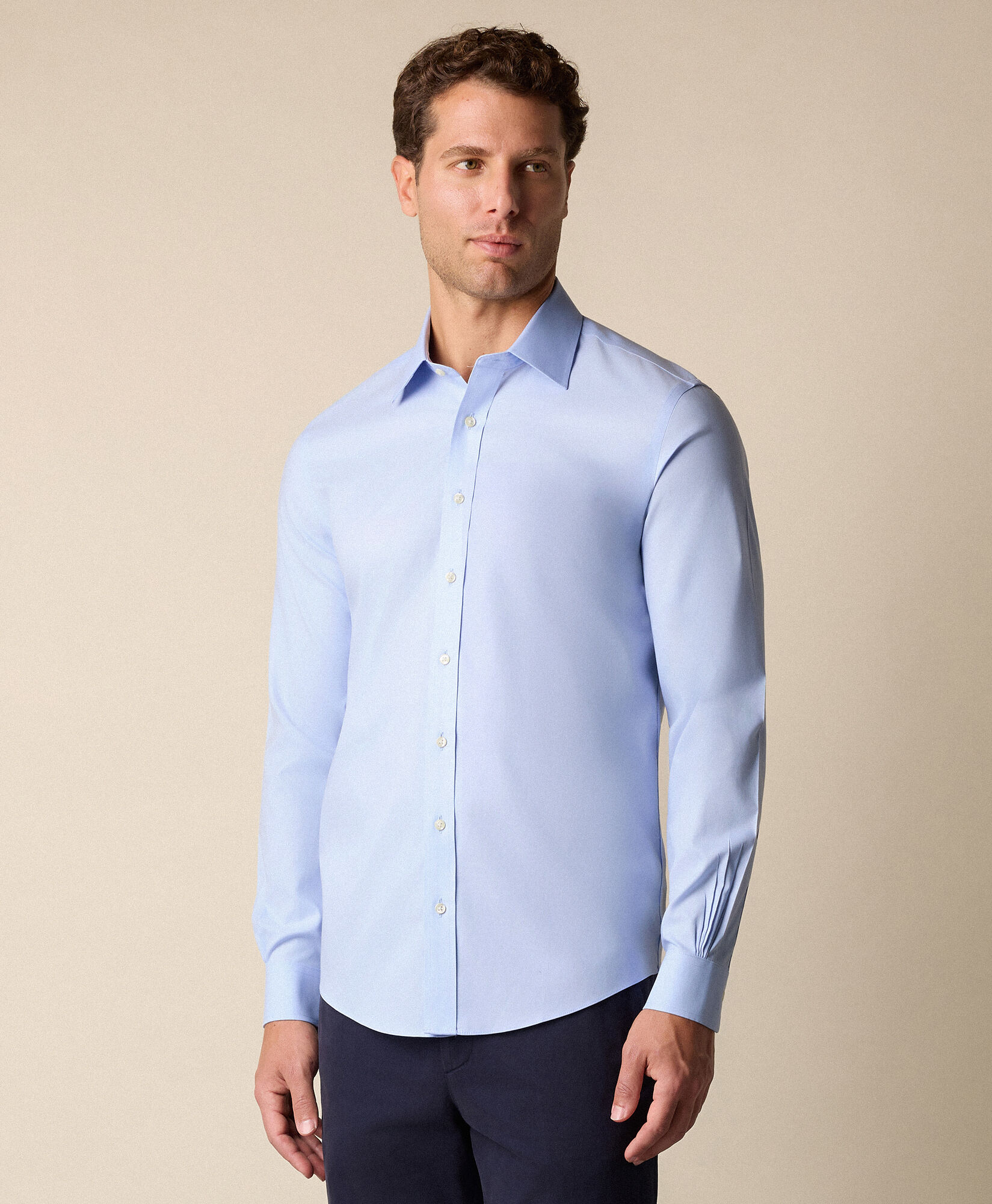 Brooks Brothers Slim Fit Non-Iron Oxford Pinpoint Shirt with Ainsley Collar Light Blue 1000105646US100223962