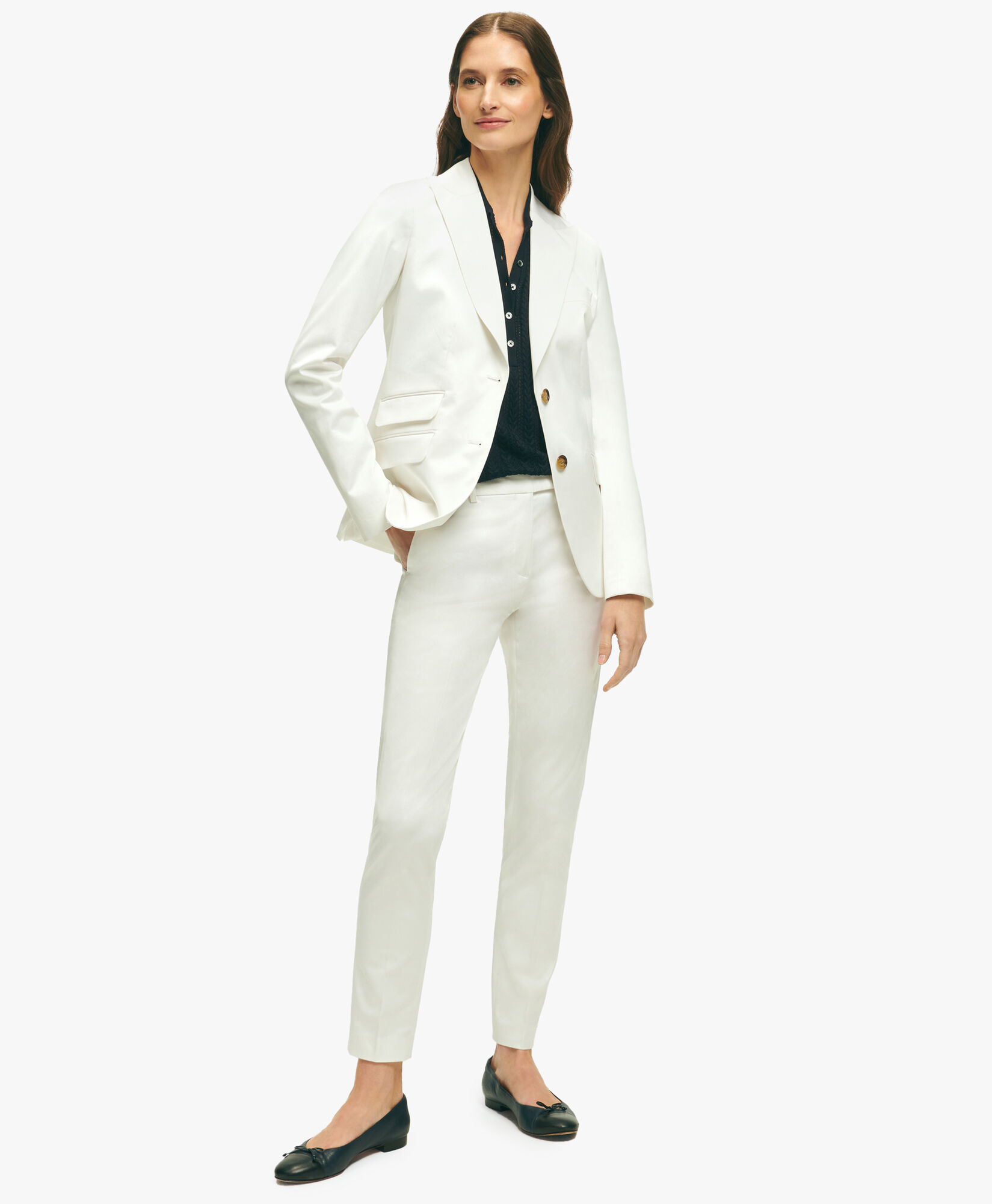 White Peak Lapel Cotton Sateen Jacket in White for Women Brooks Brothers EU