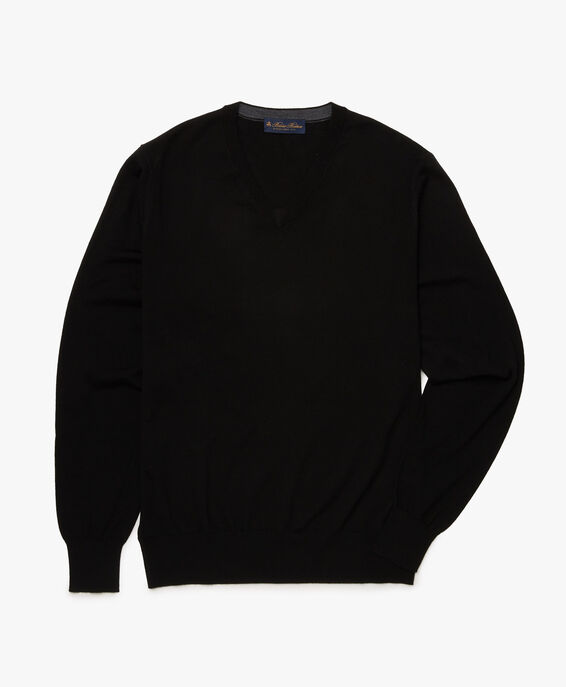 Brooks Brothers Merino Wool V-Neck Sweater Black KNVNK002WOPWO002BLAKP001