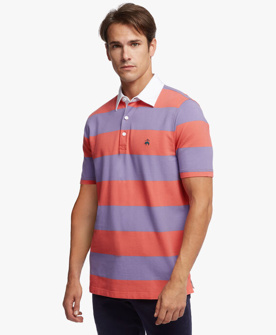Brooks Brothers Slim-fit Rugby Stripe Stretch Pique Polo Shirt Peach/Purple Stripes 1000088676US100182647