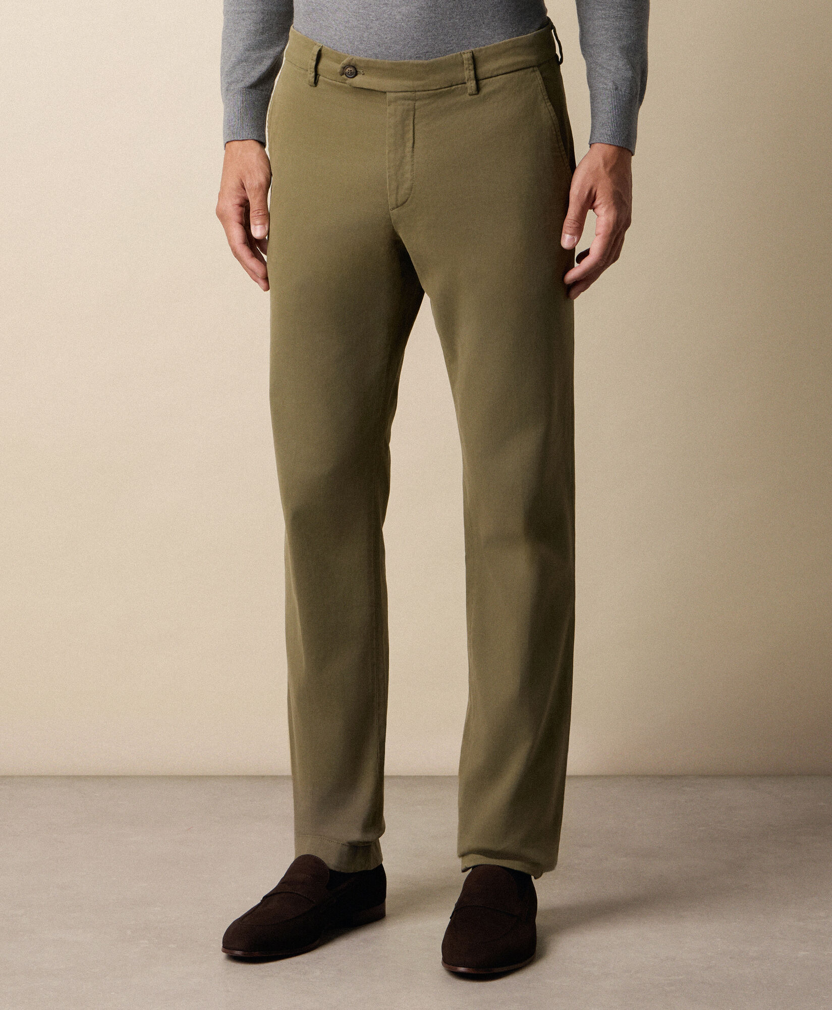Brooks Brothers Chino Regular Fit in Cotone Elasticizzato Microtwill Kaki CPCHI062COBSP002KHAKP001