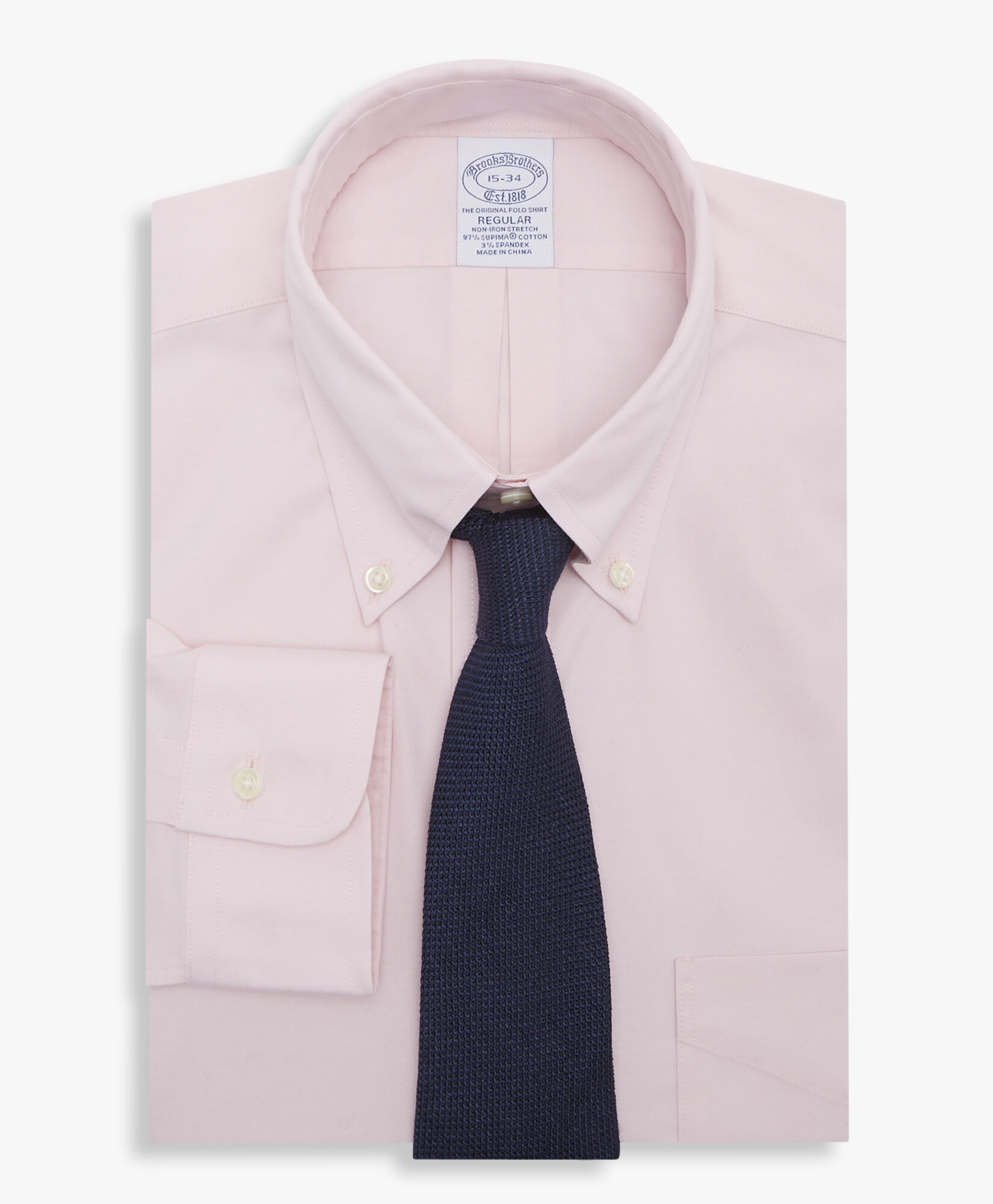 Brooks Brothers Regular Fit Non-Iron Supima Oxford Pinpoint Shirt with Button Down Collar Pink 1000095081US100199372