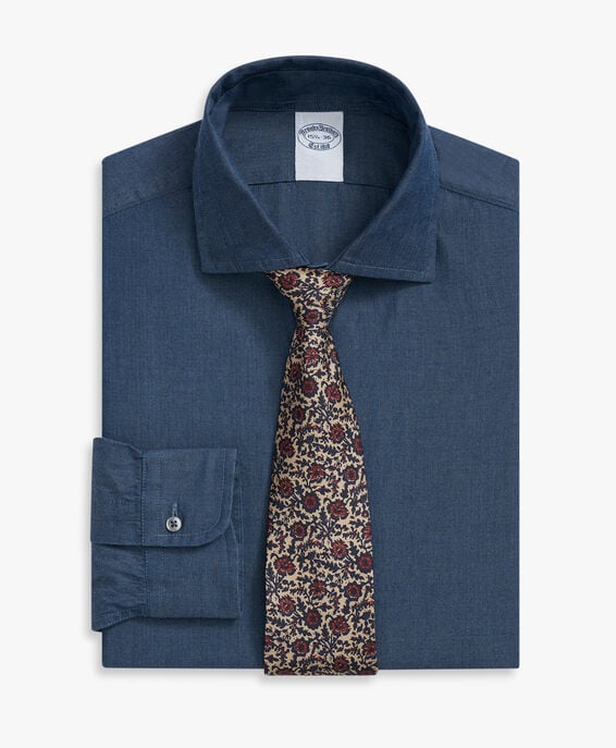 Brooks Brothers Blaues Slim-Fit Anzughemd aus Chambray-Baumwolle mit Kent-Kragen Blau 1000099777US100210914