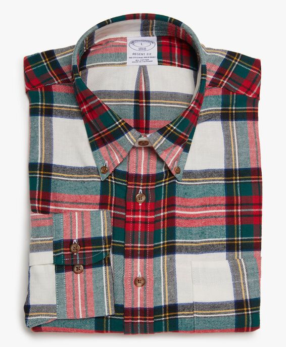 Brooks Brothers Regent Regular-fit Sport Shirt, Flannel, Button-Down Collar Red/Dark Green Tartan 1000082274US100186316