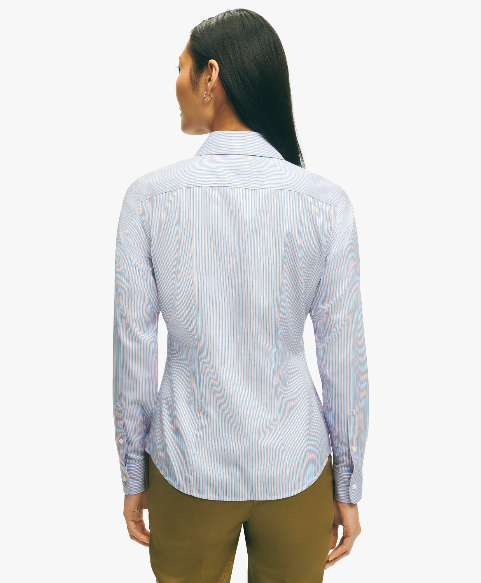 Camicia sciancrata non iron in dobby di cotone Supima elasticizzato in Rosa e Blu da Donna Brooks Brothers EU