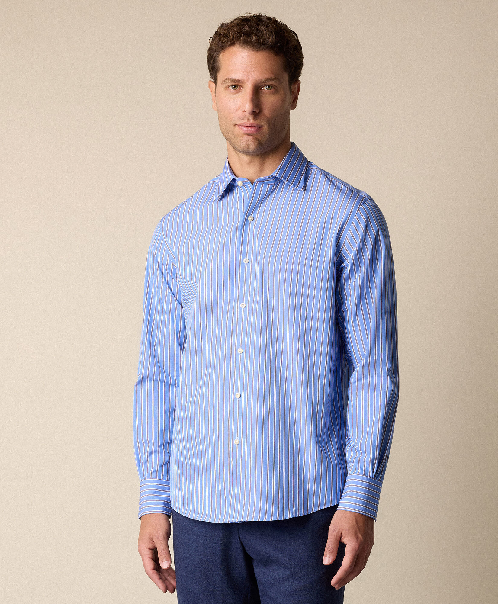 Brooks Brothers Chemise à Rayures en Coton Coupe Classique de Thomas Mason avec Col Ainsley Bleu 1000104719US100223405