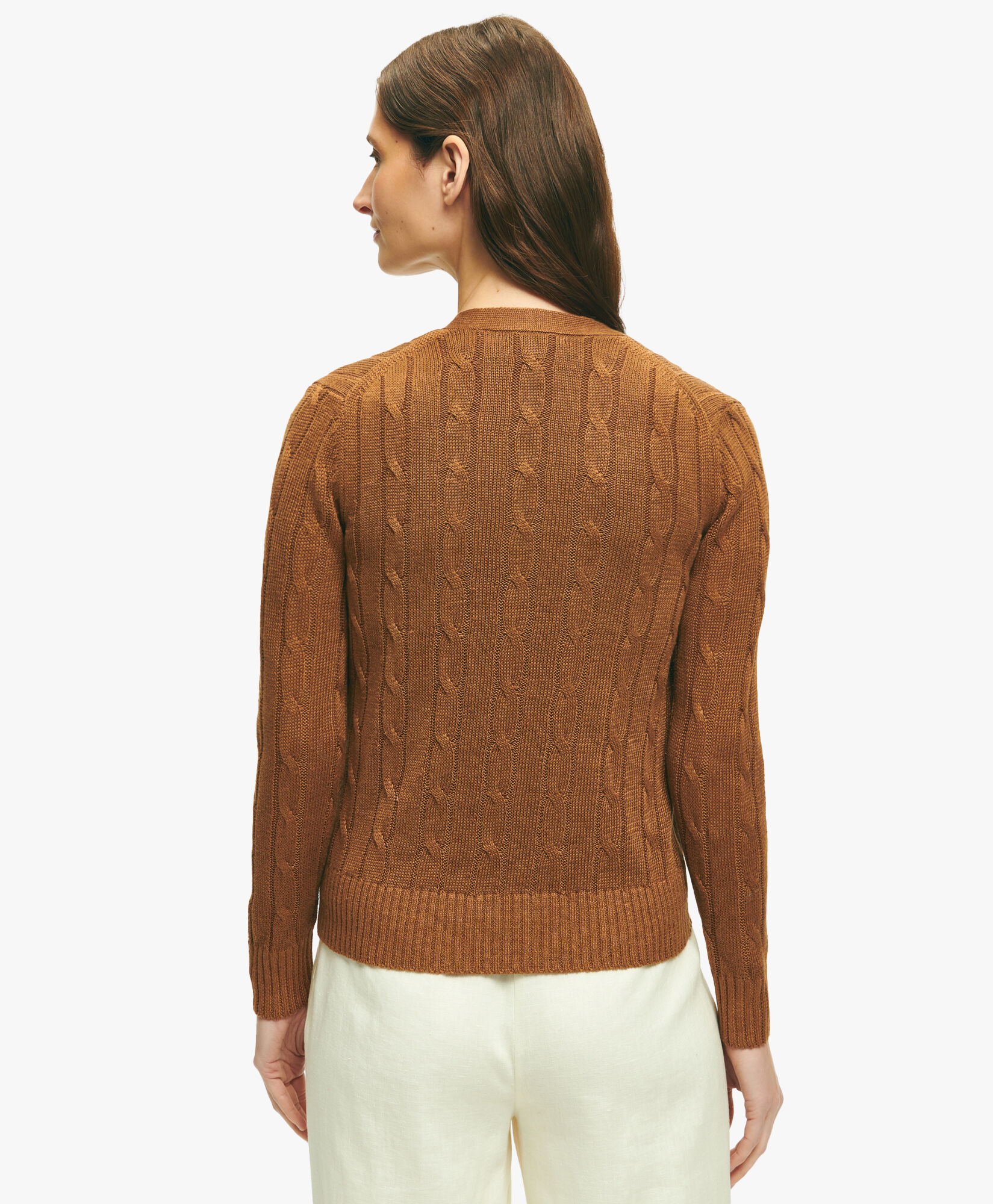 Brown Linen Cable Knit Cardigan in Brown for Women Brooks Brothers UK