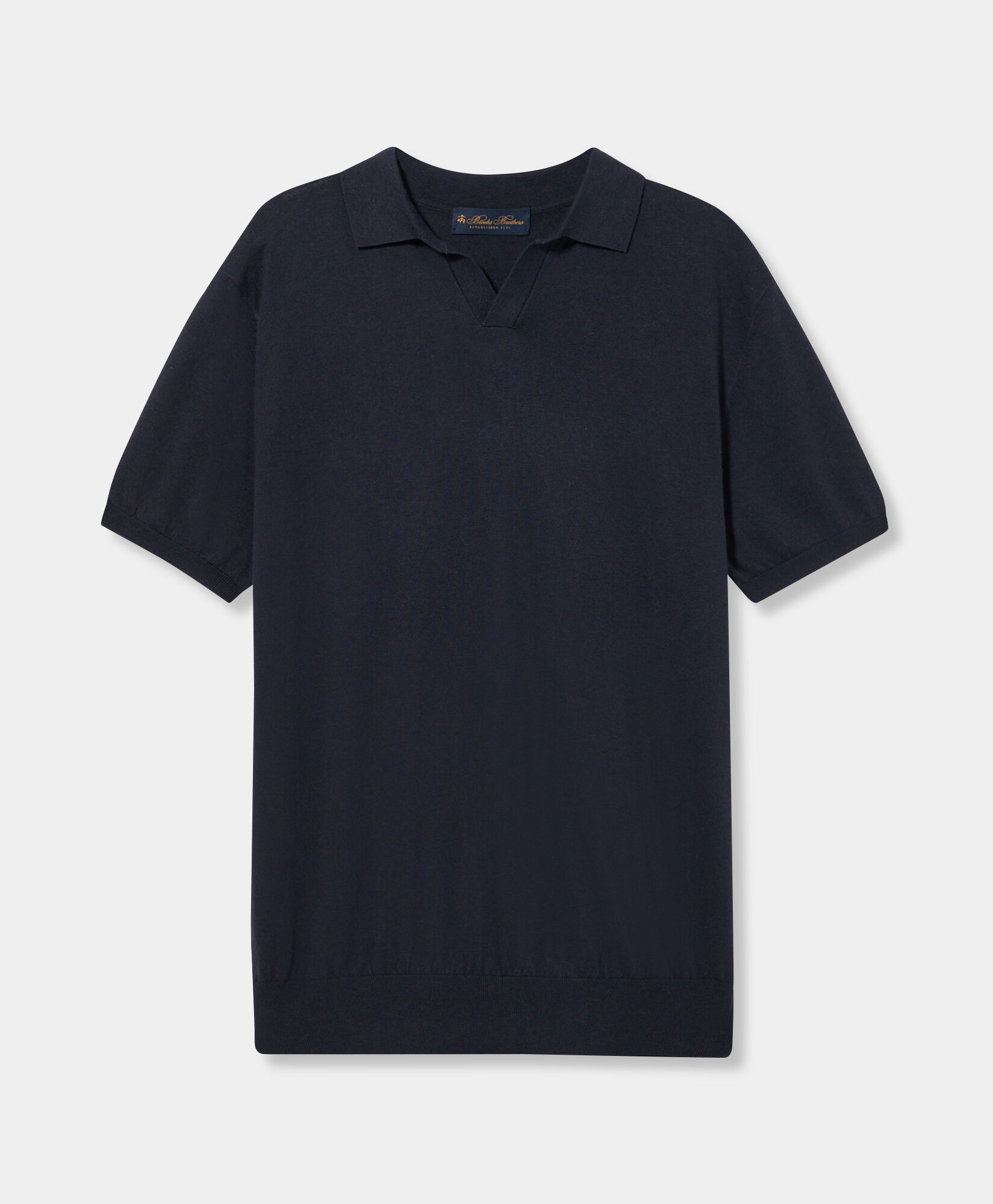 Brooks Brothers Organic Cotton-Linen Knit Polo with Johnny Collar Navy KNPOL018COBLI004NAVYP001