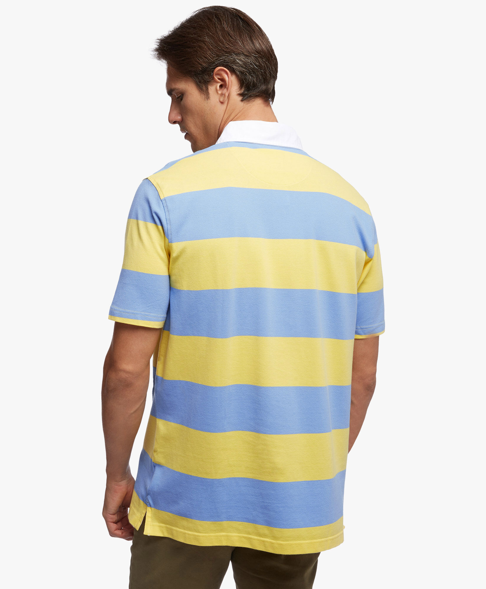 Polo slim fit in piquet con righe Rugby in Righe azzurre gialle da Uomo Brooks Brothers EU