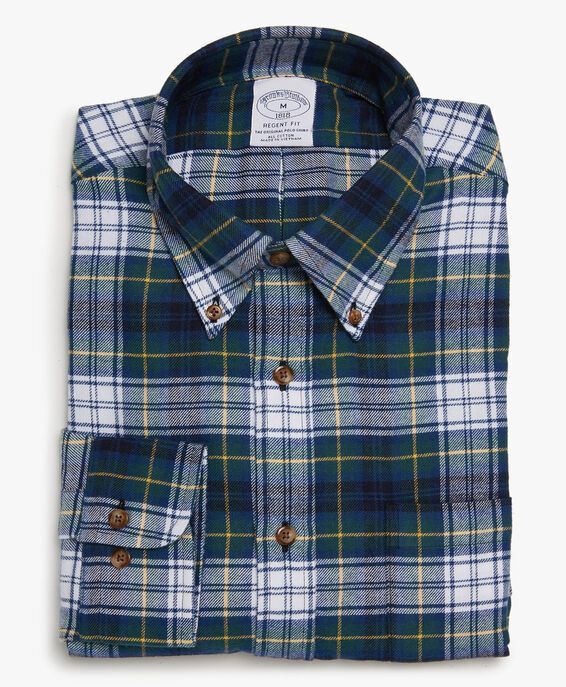 Brooks Brothers Regent Regular-fit Sport Shirt, Flannel, Button-Down Collar Blue/Dark Green Tartan 1000082274US100169470