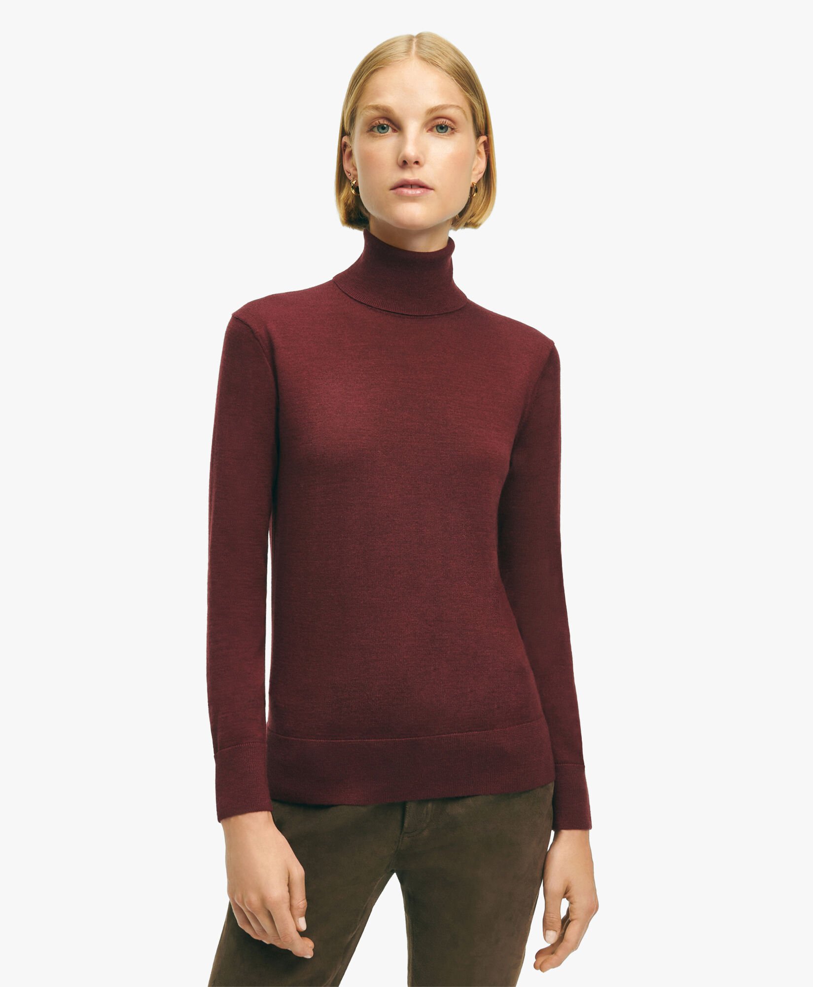 Dark Red Merino Wool Turtleneck Sweater in Dark Red for Women Brooks Brothers UK
