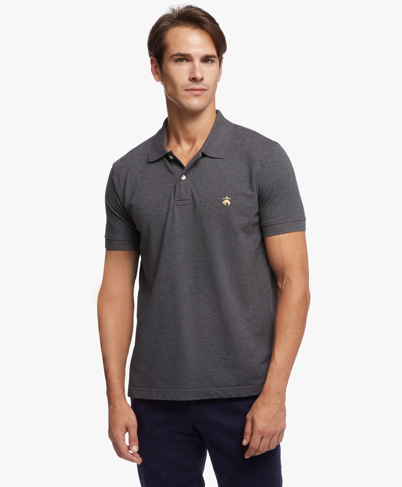Grey Slim Fit Short Sleeves Pique Polo Shirt in Grey Brooks Brothers EU