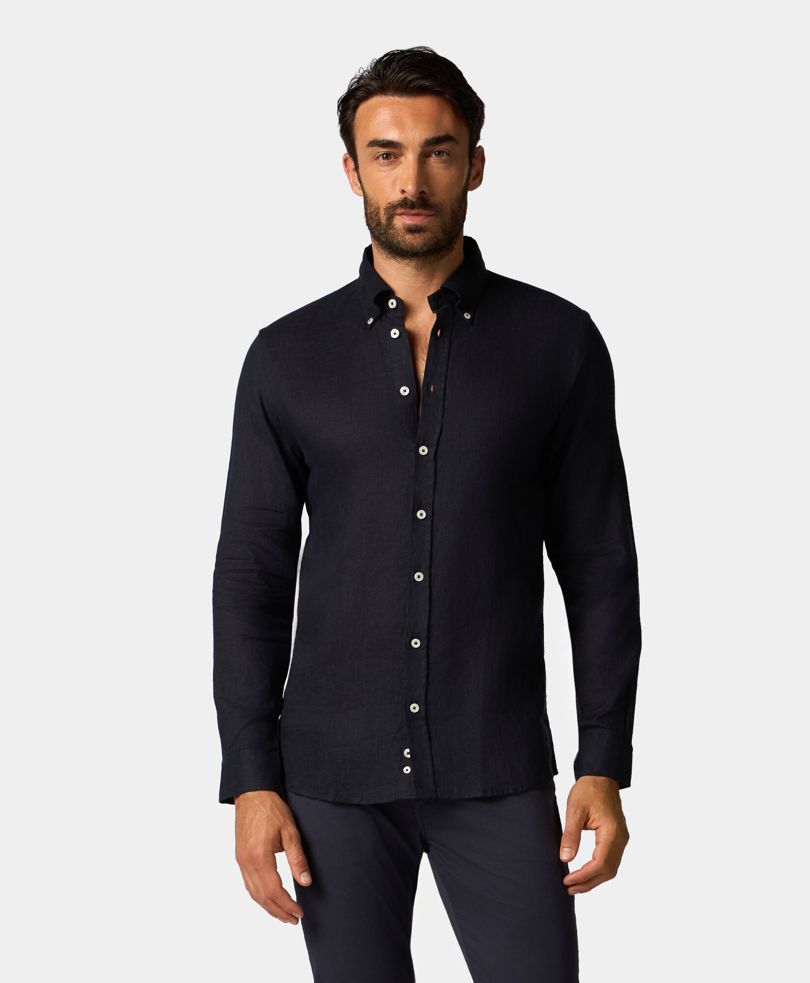 Brooks Brothers Slim Fit Linen Button Down Shirt Navy CSHBD007LIPLI001NAVYP001