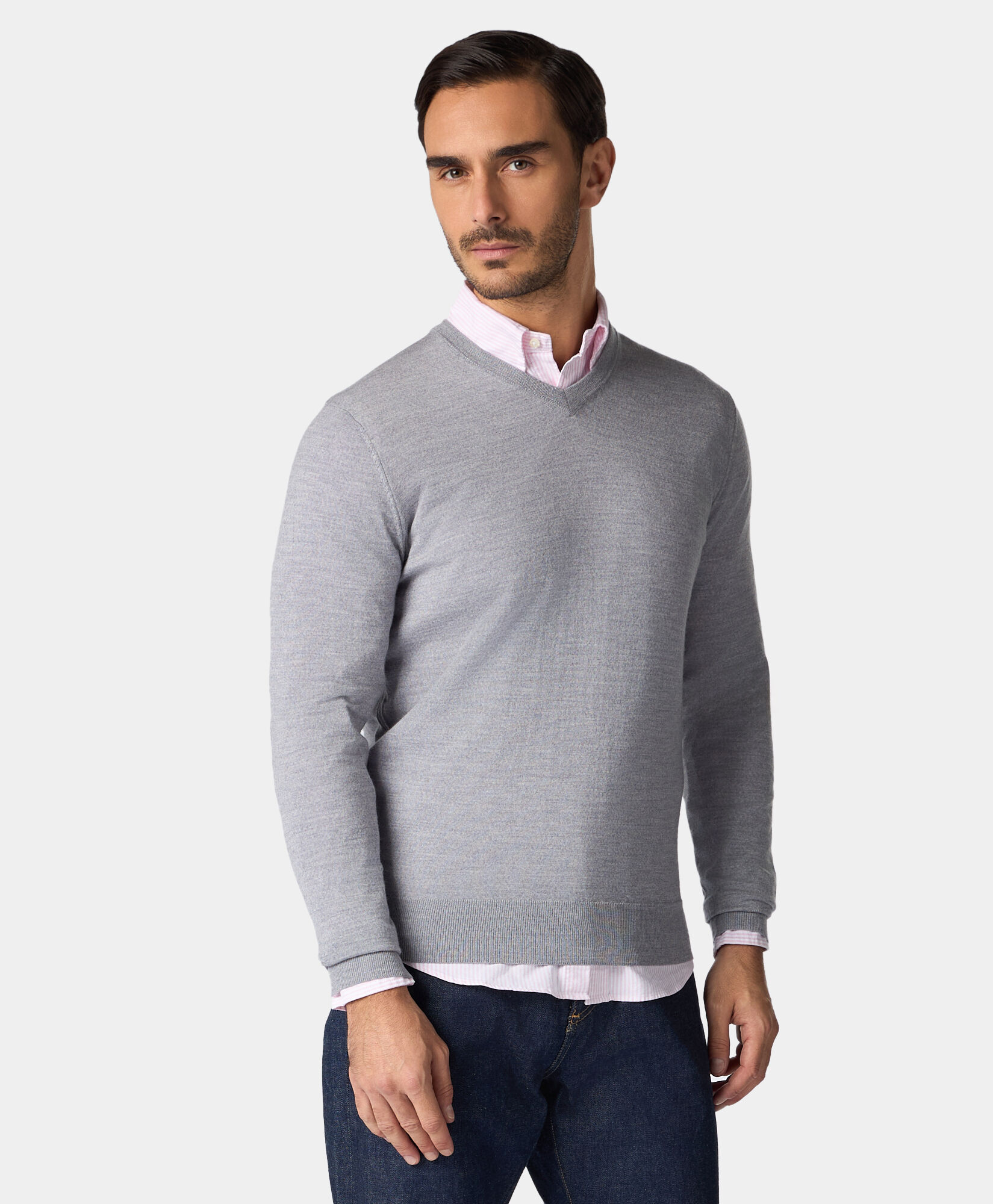 Brooks Brothers Merino Wool V-Neck Sweater Grey KNVNK002WOPWO002MDGRP001