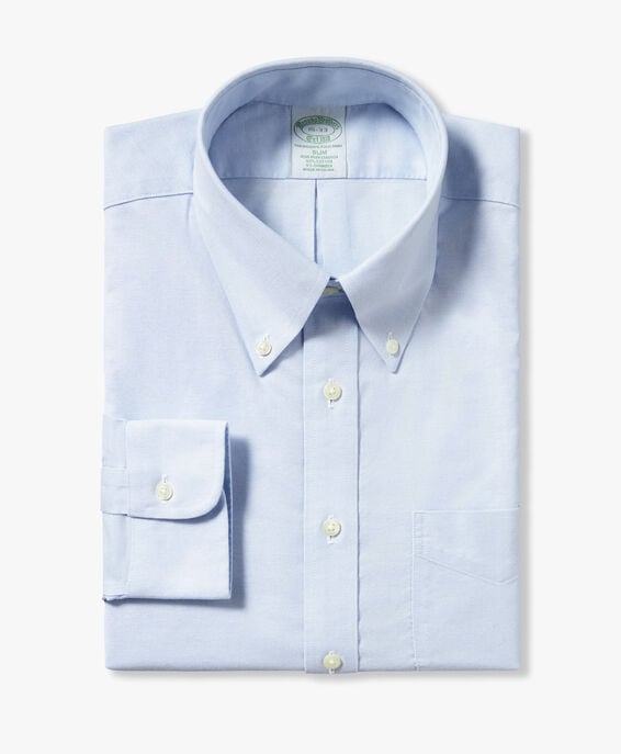 Brooks Brothers Camisa de algodón elástico azul claro non-iron corte slim con cuello button down Azul Pastel 1000096525US100205352