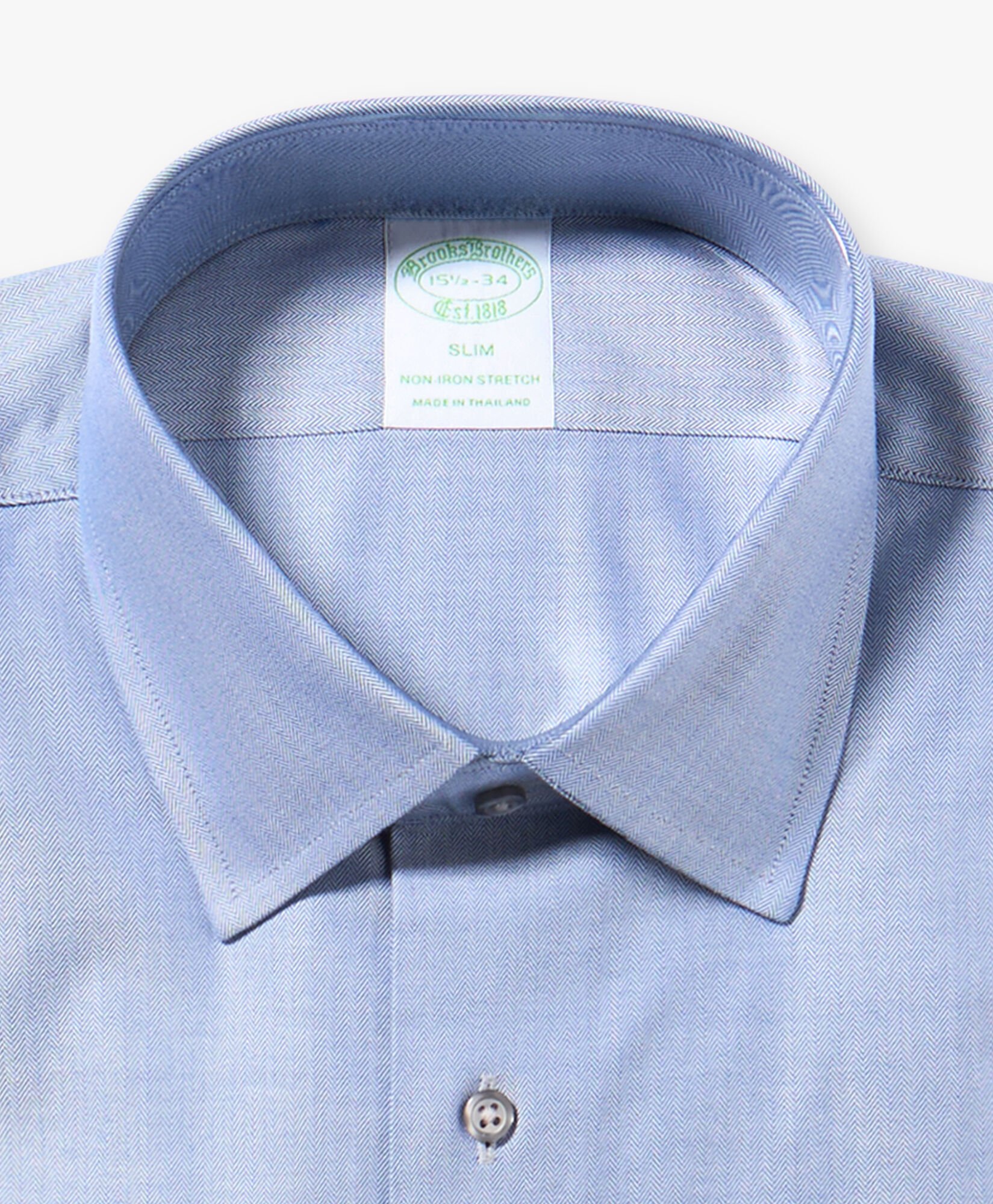 Brooks Brothers Slim Fit Non-Iron Herringbone Supima Shirt with Ainsley Collar Blue 1000105930US100224408