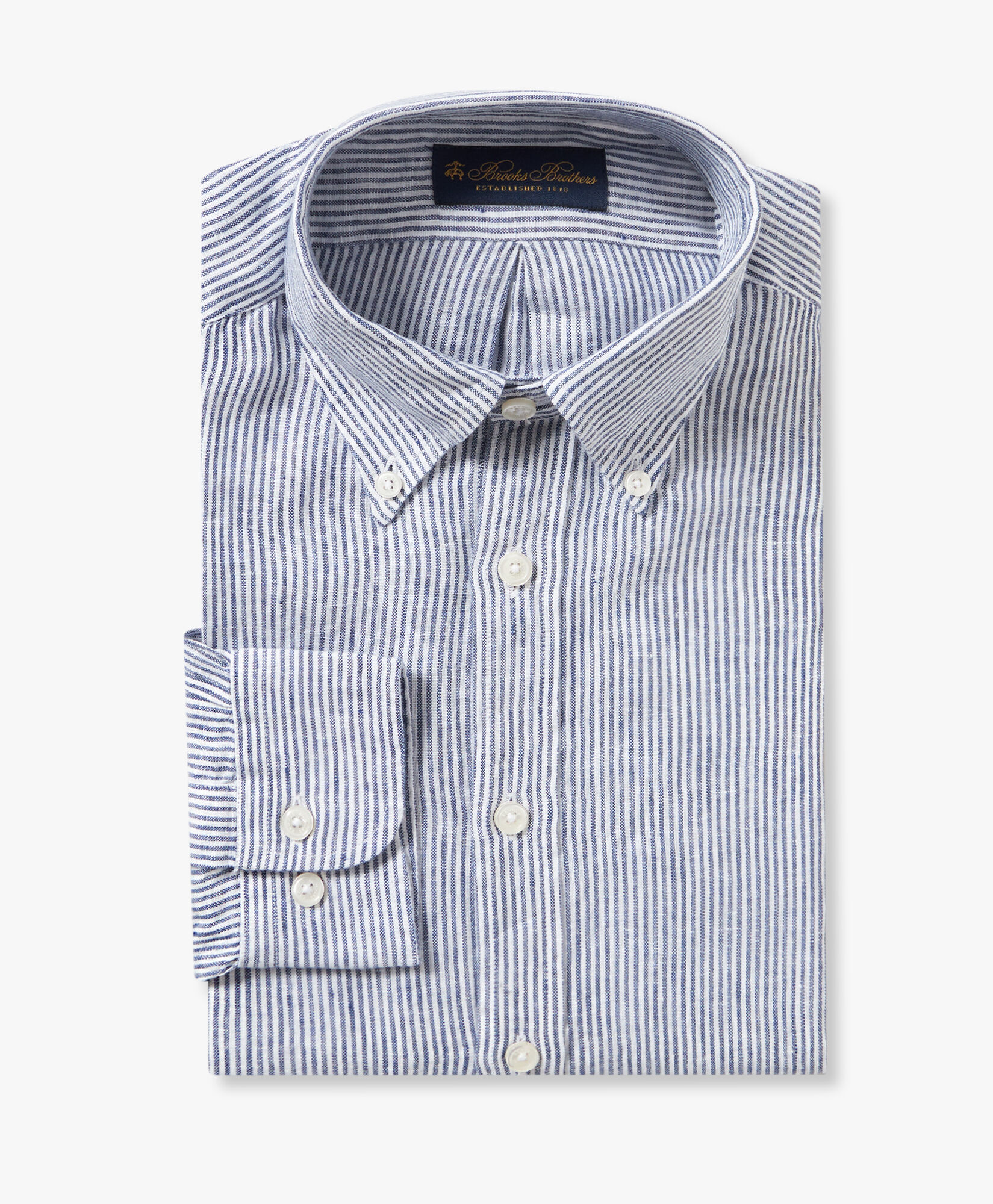 Brooks Brothers Slim Fit Striped Linen Button Down Shirt Navy CSHBD006LIPLI001NAVYF001