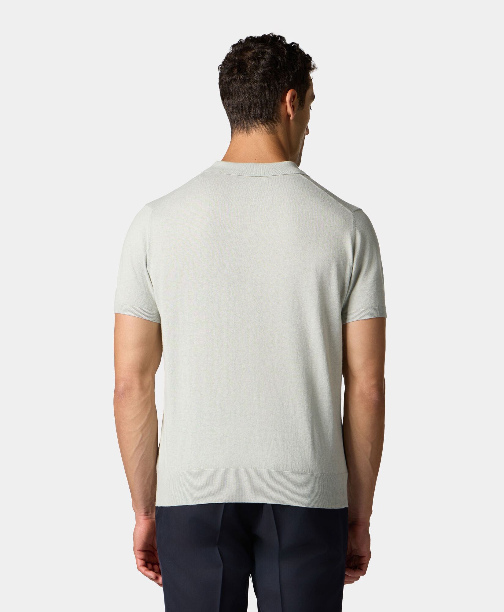 Brooks Brothers Organic Cotton-Linen Knit Polo with Johnny Collar Teal KNPOL018COBLI004TEALP001