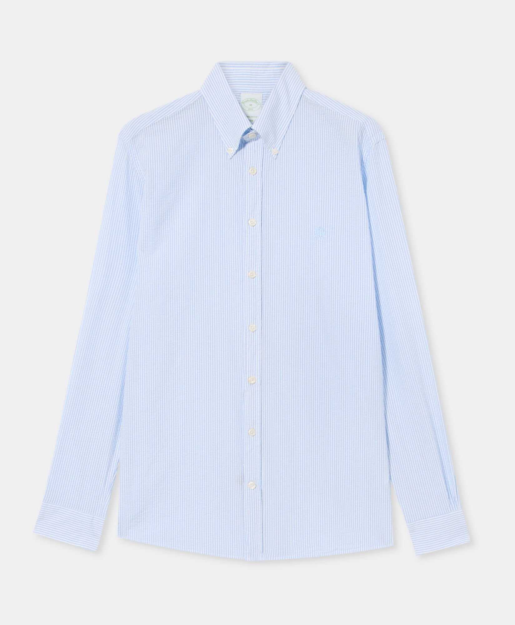 Brooks Brothers Slim Fit Striped Seersucker Button Down Shirt Sky CSHBD013COPCO001SKYF0001