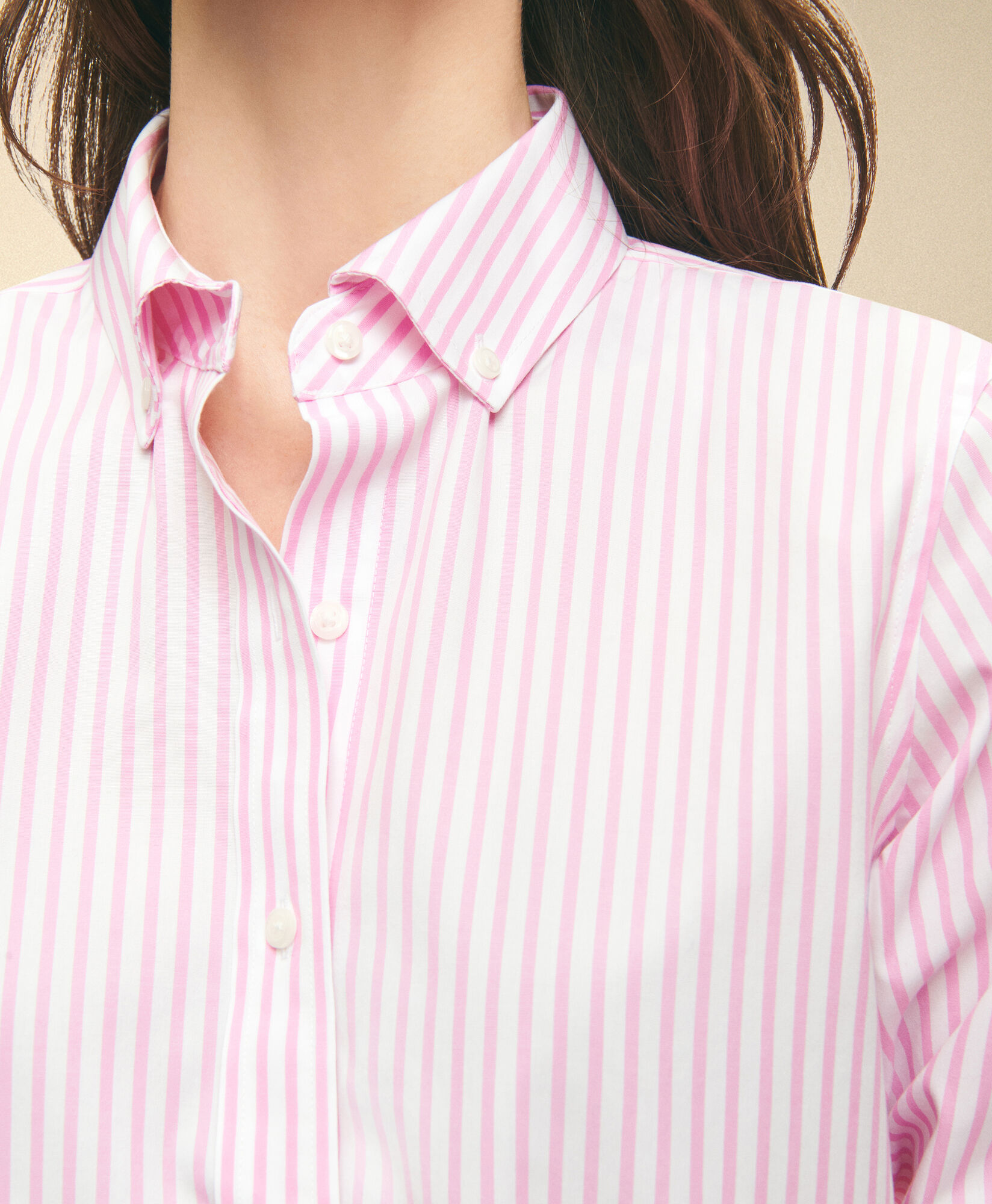 Brooks Brothers Classic Fit Non-Iron Striped Stretch Poplin Supima Shirt with Button Down Collar Pink 1000102840US100217300