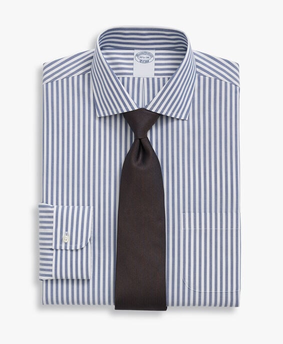 Brooks Brothers Camisa de vestir de algodón elástico a rayas azules non-iron corte regular con cuello abierto inglés Azul 1000097393US100205114