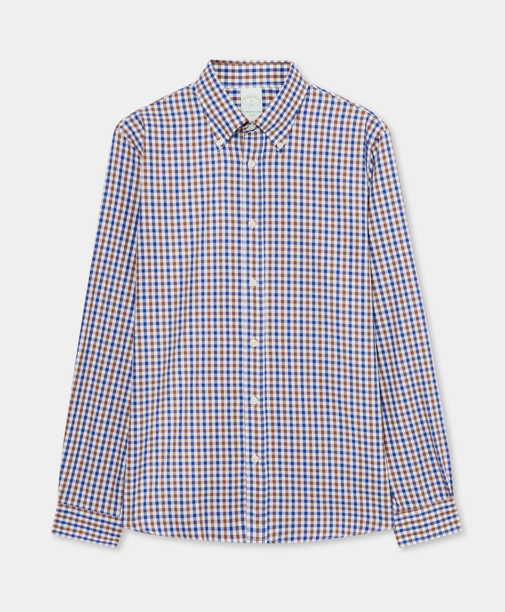 Brooks Brothers Slim Fit Checked Twill Shirt with Button Down Collar Light Blue CSHBD023COPCO001LTBLF001