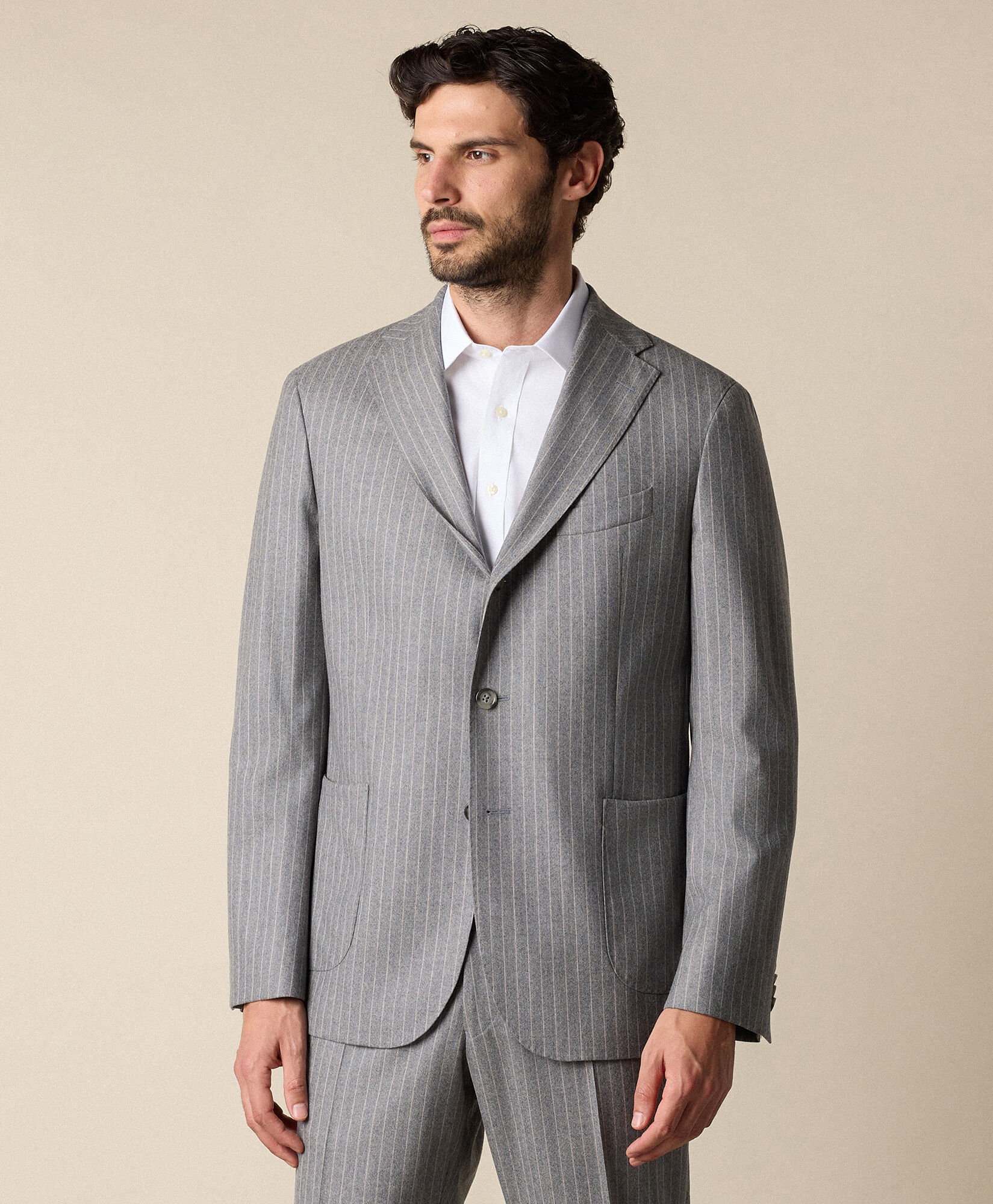 Brooks Brothers Pinstripe Virgin Wool Suit Light Grey STREG064WVPWV003LTGRF001