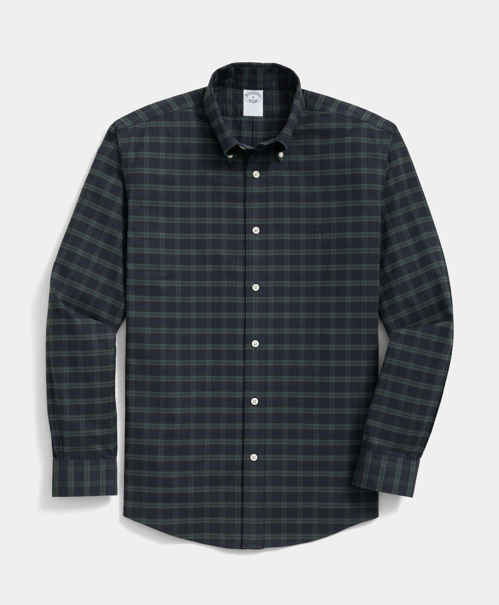 Brooks Brothers Slim Fit Non-Iron Plaid Stretch Oxford Shirt with Button Down Collar Black 1000105957US100224417