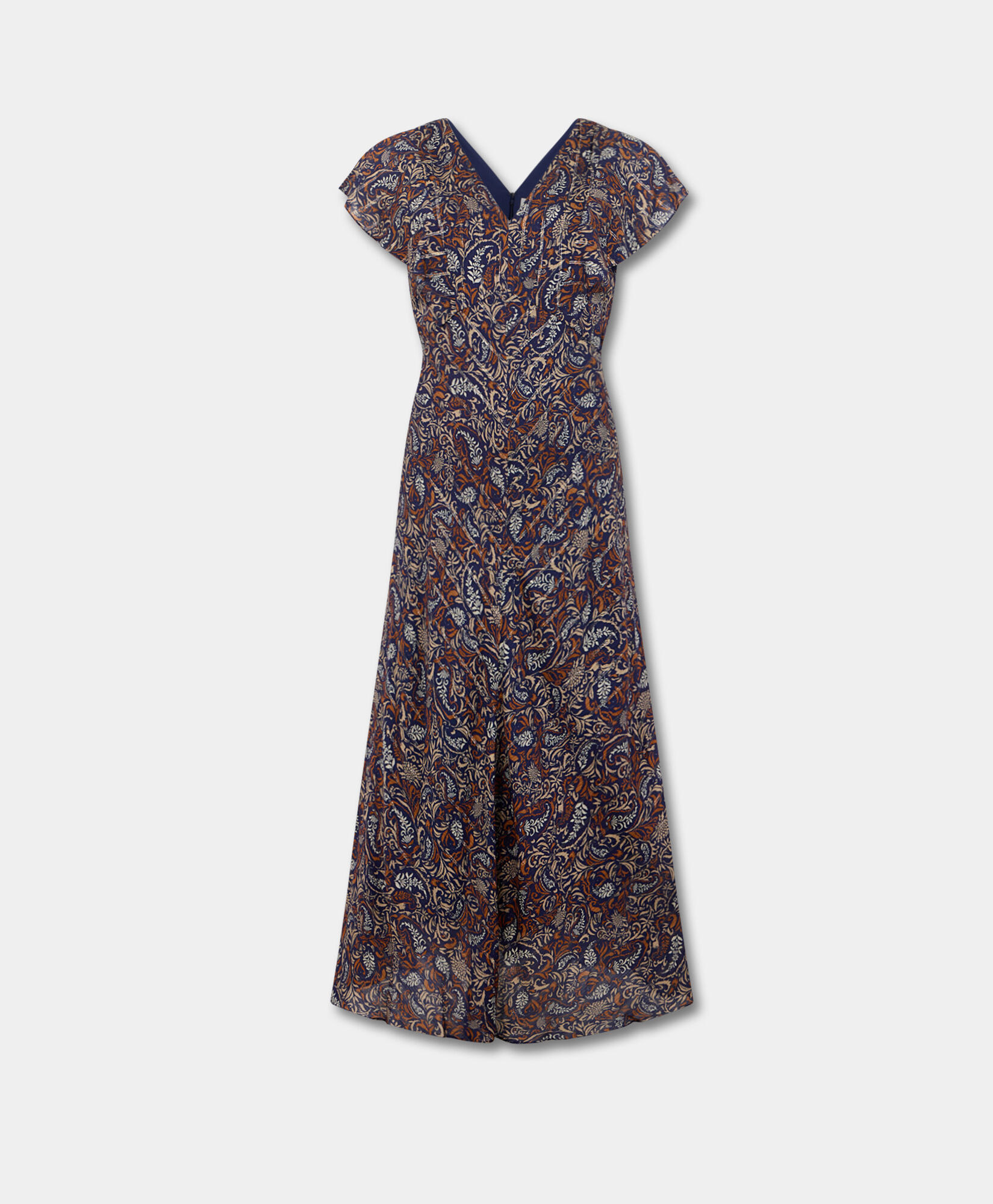 Brooks Brothers Paisley V-Neck Midi Dress Blue 1000104893US100222360