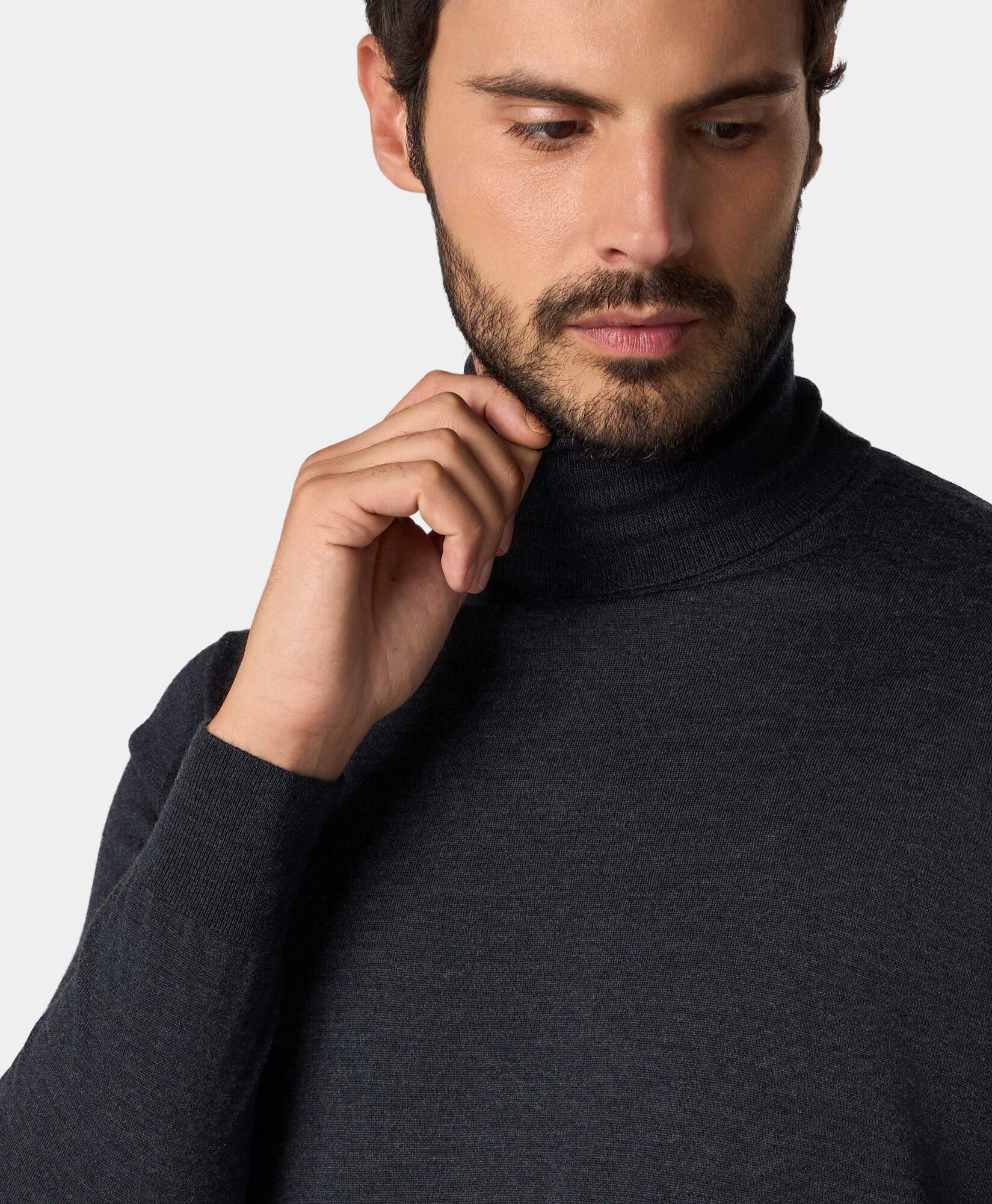 Brooks Brothers Merino Wool Turtleneck Sweater Light Grey KNTRT008WOPWO006DKGRP001