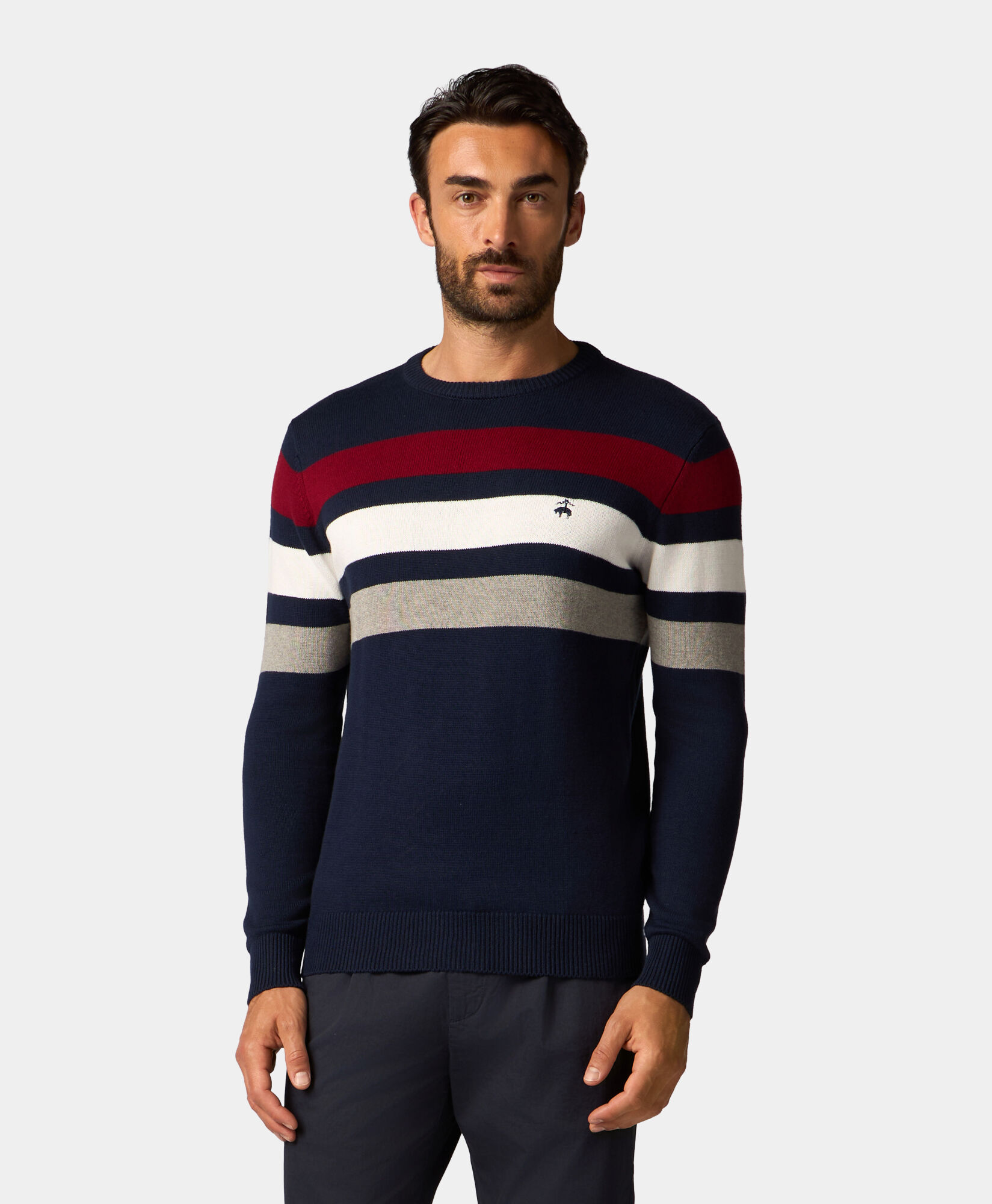 Brooks Brothers Striped Cotton-Cashmere Sweater Blue KNCRN041COBWO002BLUEF001