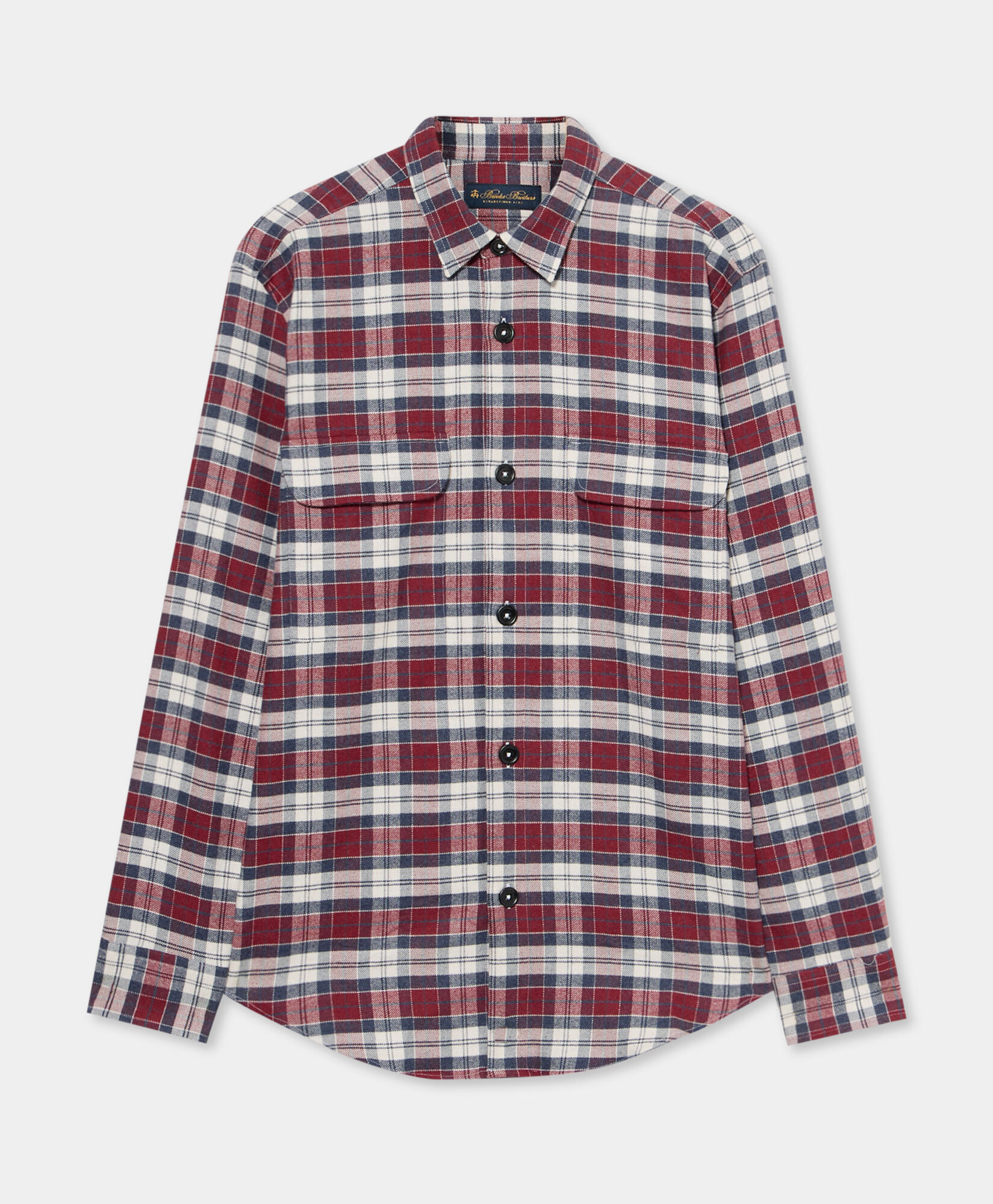 Brooks Brothers Plaid Cotton Flannel Overshirt with Flap Pockets Red CSHAV001COPCO001REDF0001