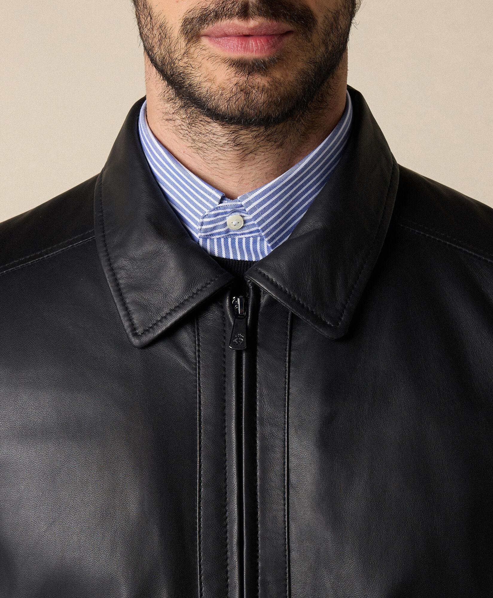 Brooks Brothers Leather Bomber Jacket Black COJKT020LTPLT002BLAKP001