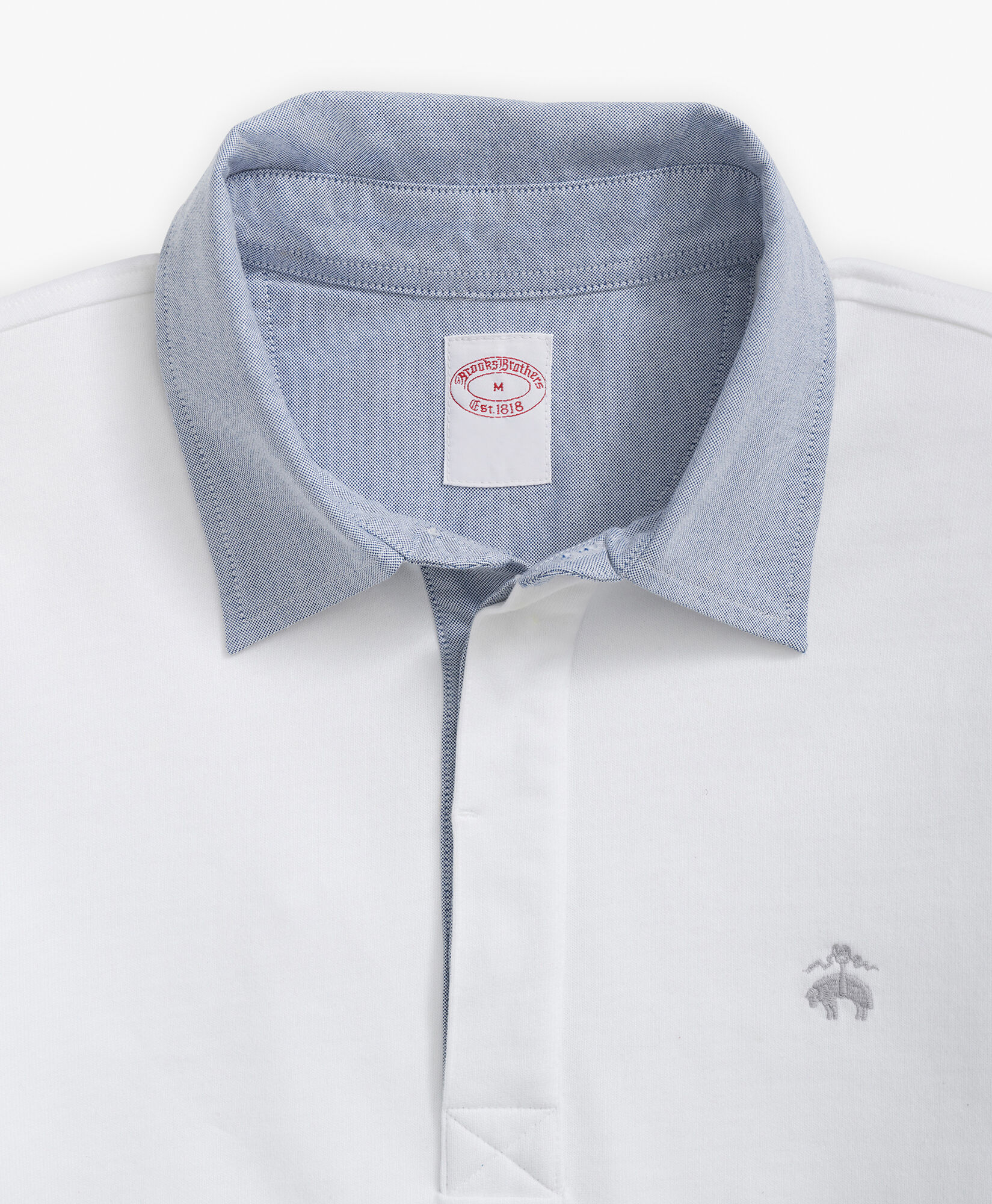 White Long Sleeve Striped Sueded Jersey Cotton Polo