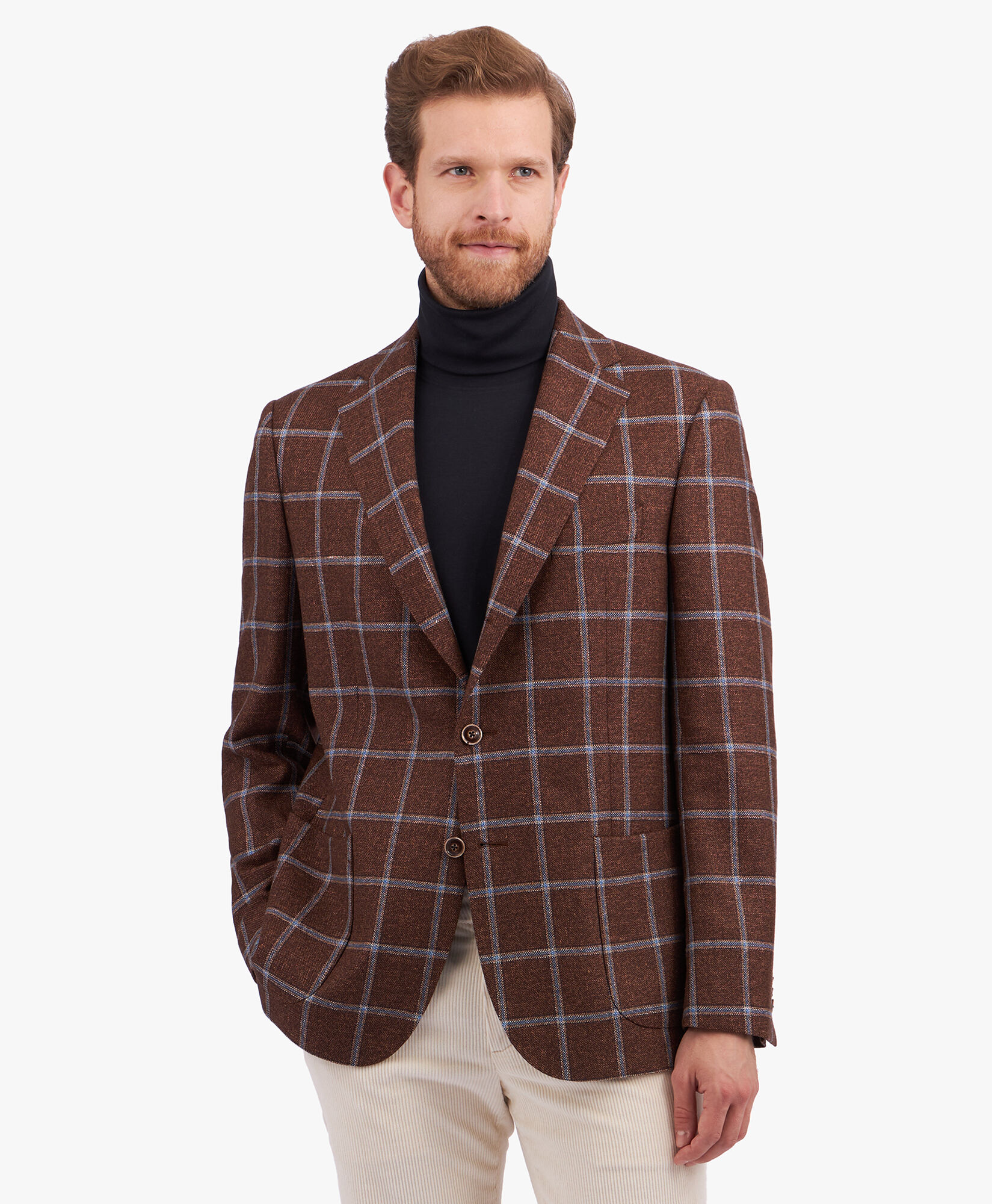Brown Virgin Wool Silk Linen Blend Blazer in Brown Brooks