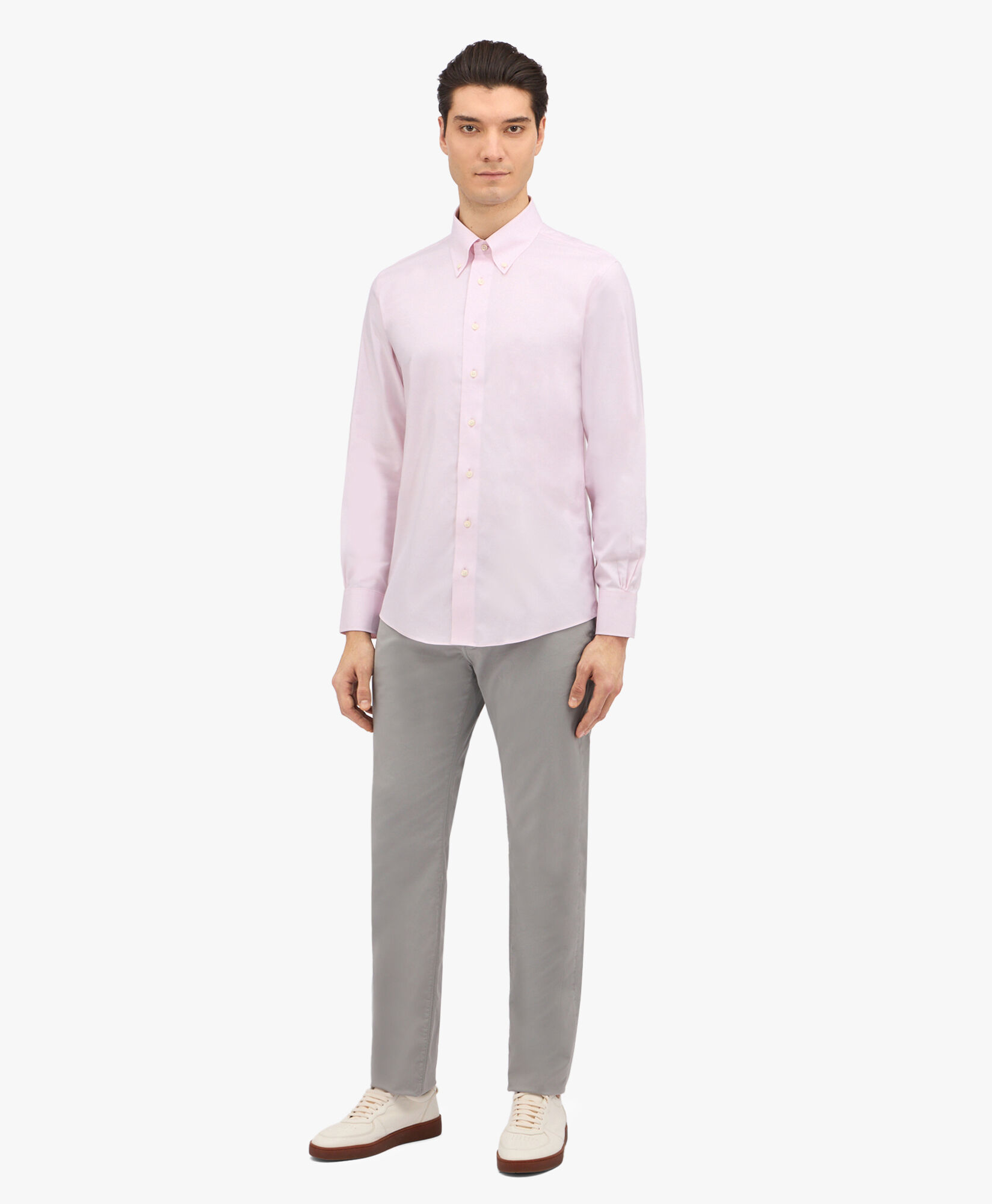 Brooks Brothers Pink Slim Fit Stretch Supima Cotton Non-Iron Twill Dress Shirt with  Button-Down Collar Pink 1000096432US100201343
