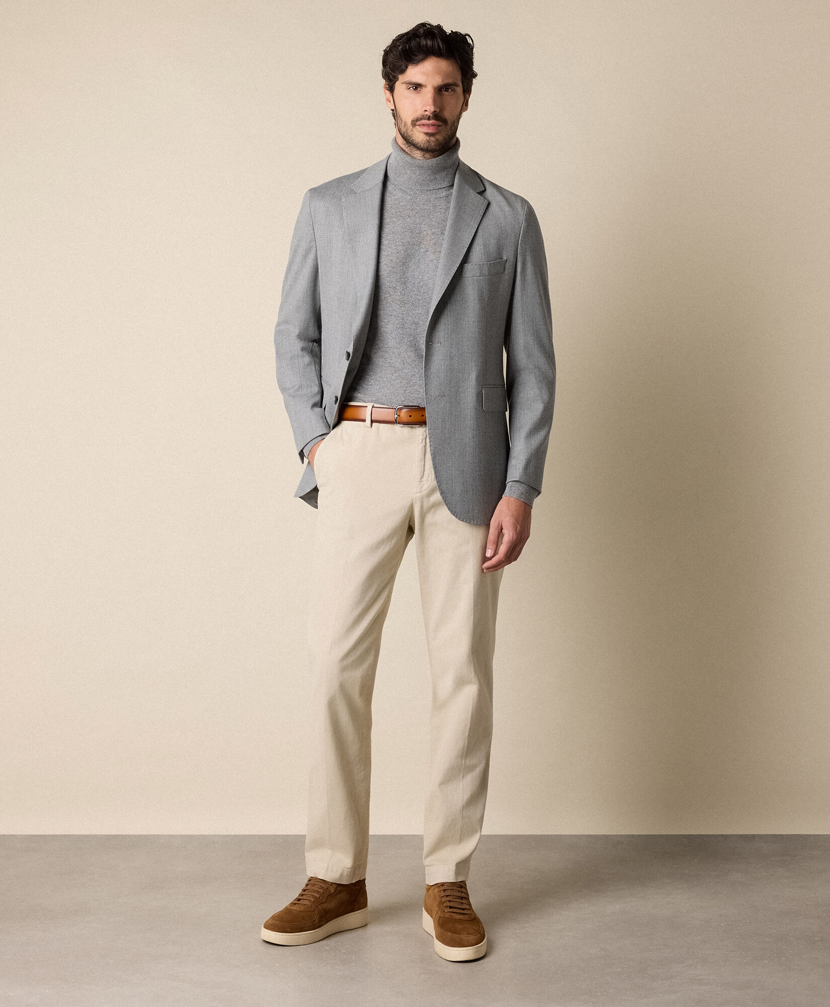 Brooks Brothers Plain Cashmere Turtleneck Light Grey KNTRT019WSPWS001LTGRP001