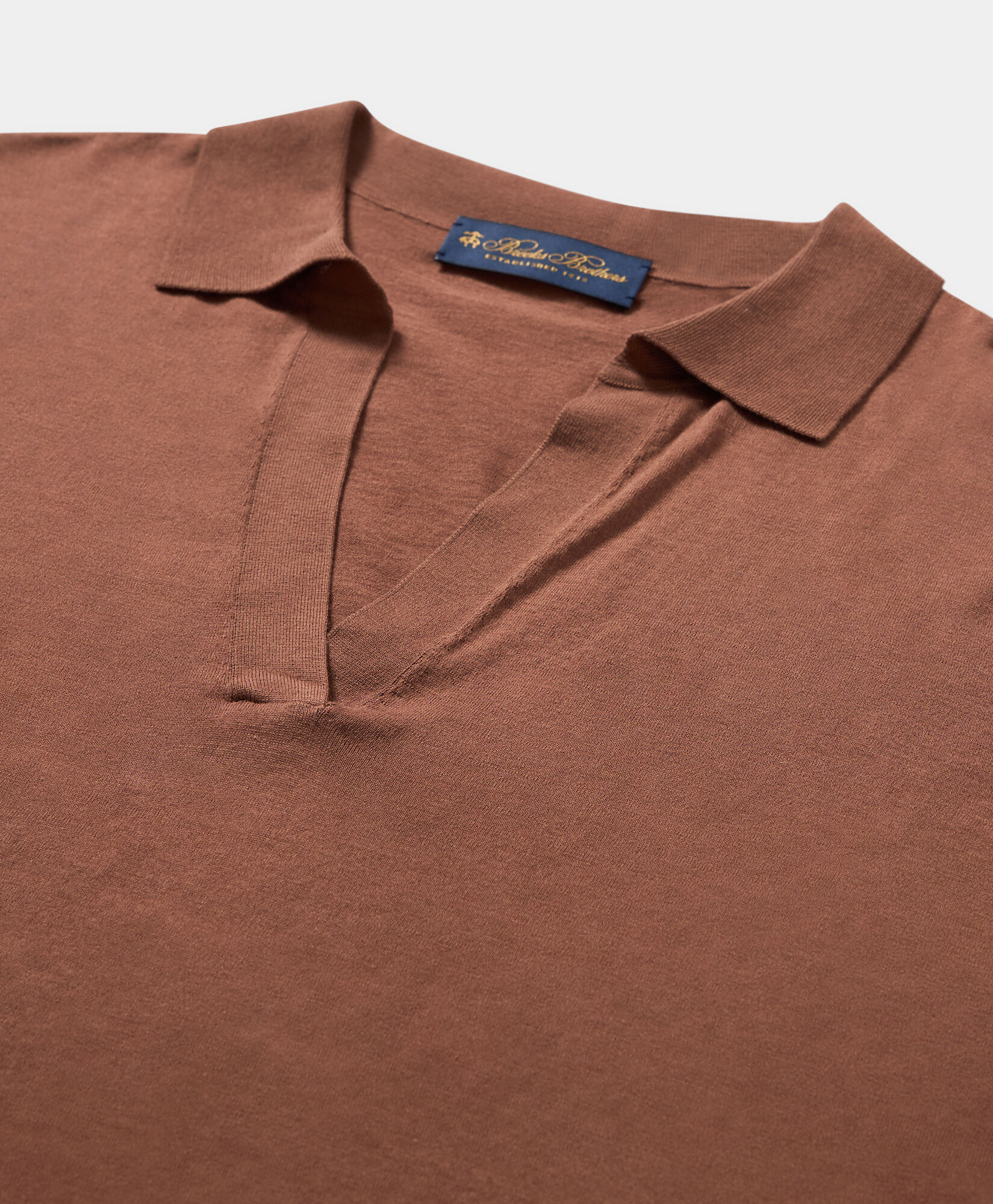 Brooks Brothers Polo en Mélange de Soie avec Col Johnny Marron KNPOL023SEBLI002BRWNP001