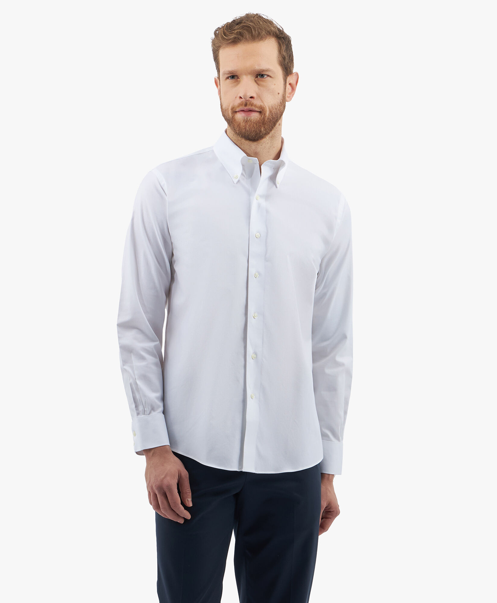Brooks Brothers Regular Fit Non-Iron Stretch Supima Cotton Twill Shirt with Button Down Collar White 1000096431US100201332