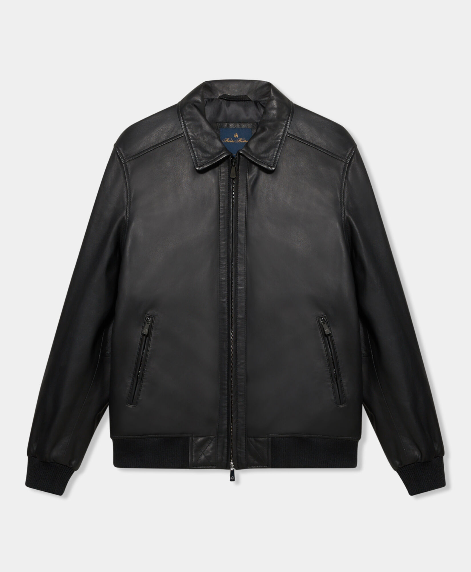 Brooks Brothers Leather Bomber Jacket Black COJKT020LTPLT002BLAKP001