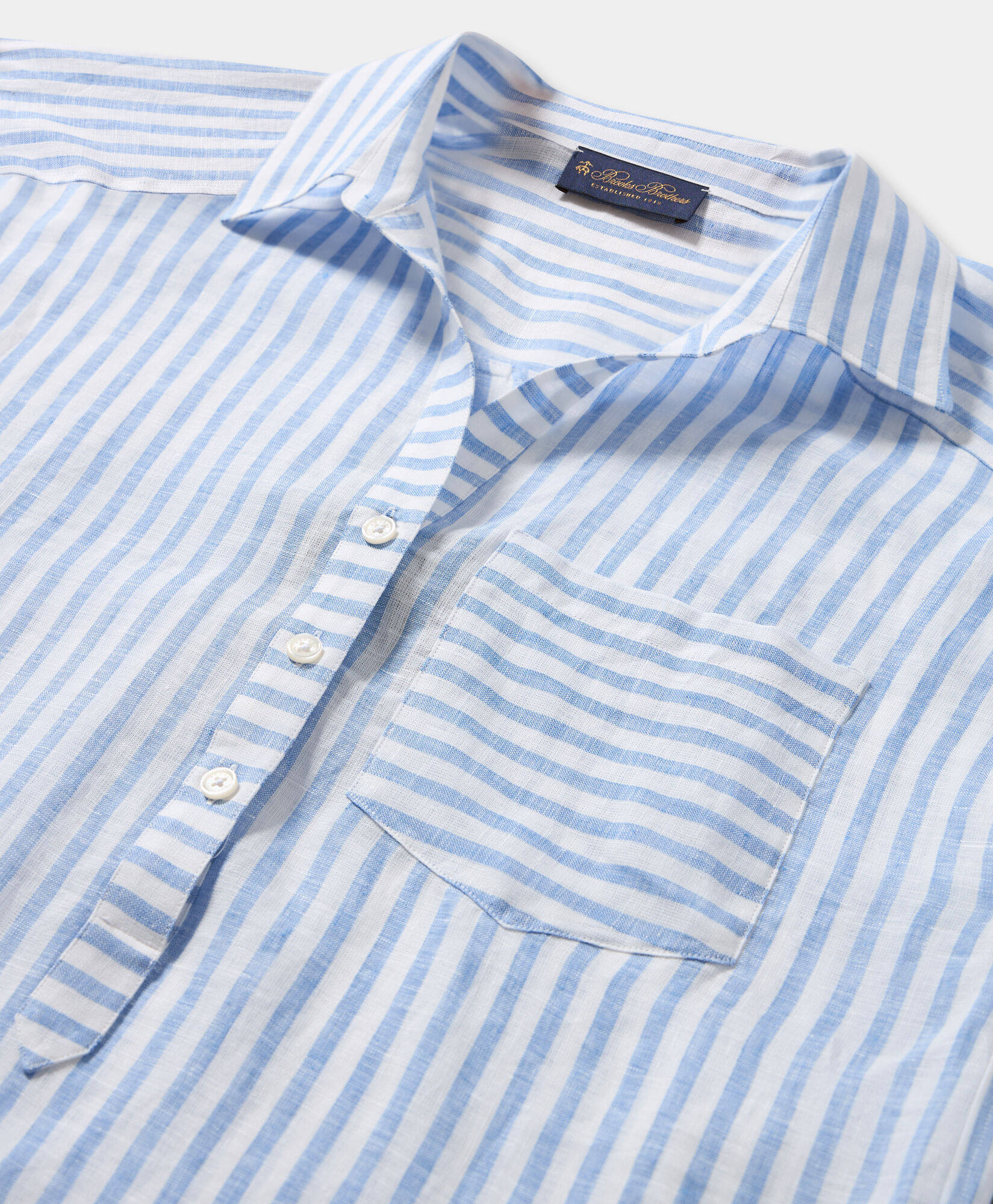 Brooks Brothers Regular Fit Printed Linen Blouse Light Blue CSHPL001LIPLI001LTBLF001