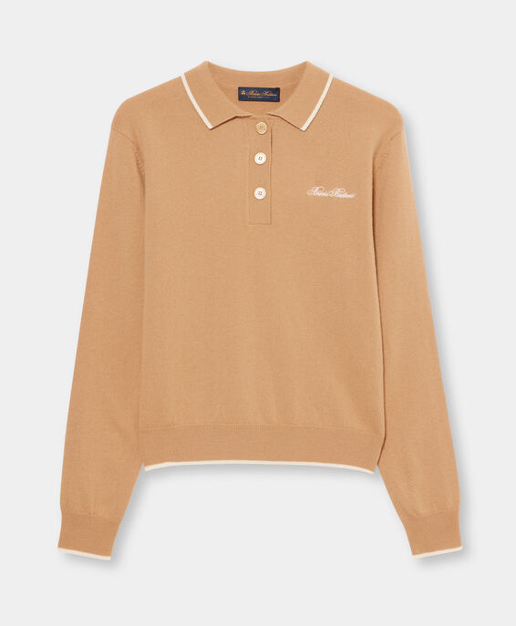 Brooks Brothers Lambswool Polo Sweater Beige KNPOL027WOPWO004BEIGP001