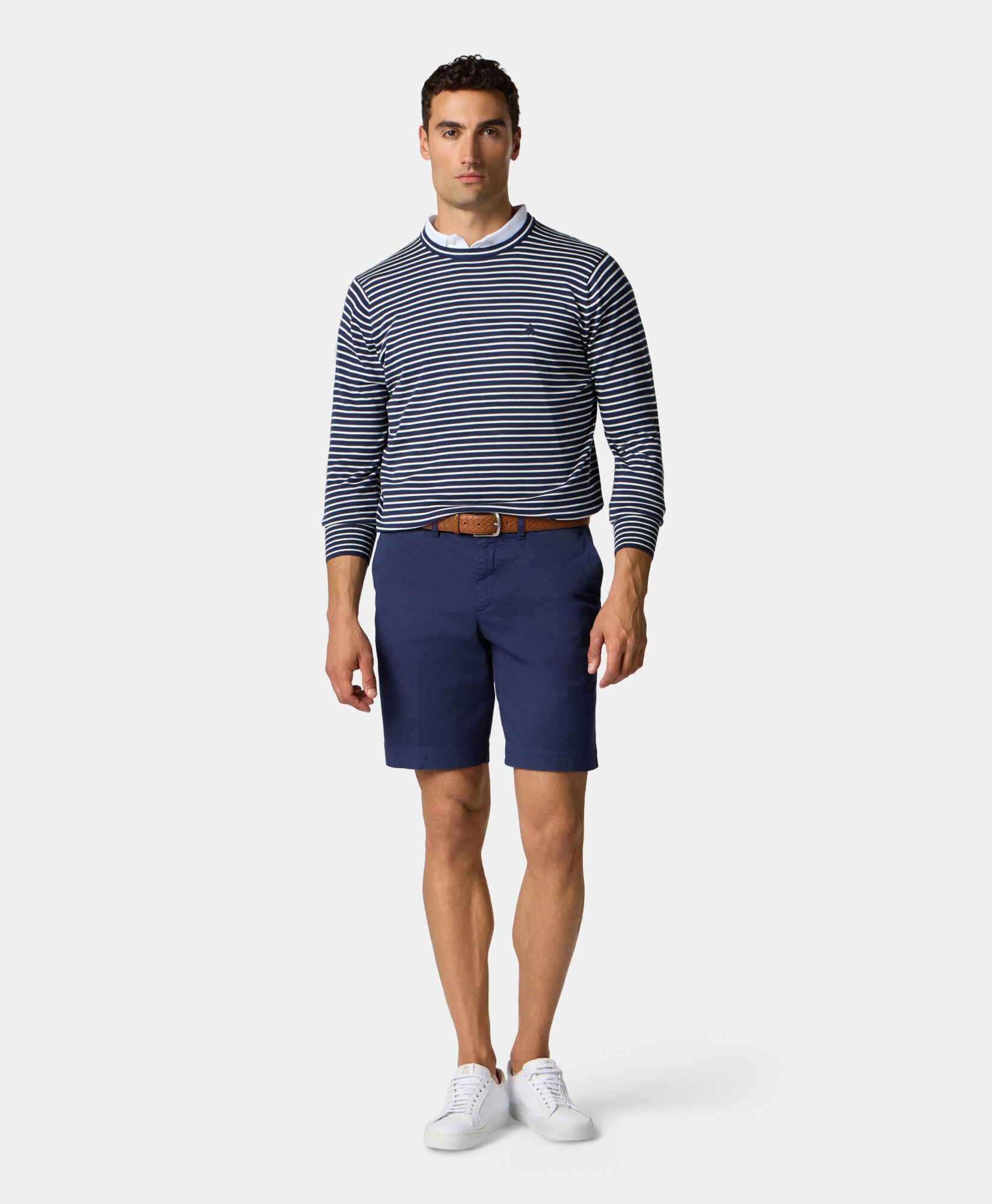 Brooks Brothers Striped Cotton-Silk-Linen Crewneck Blue KNCRN044COBSE001BLUEF001