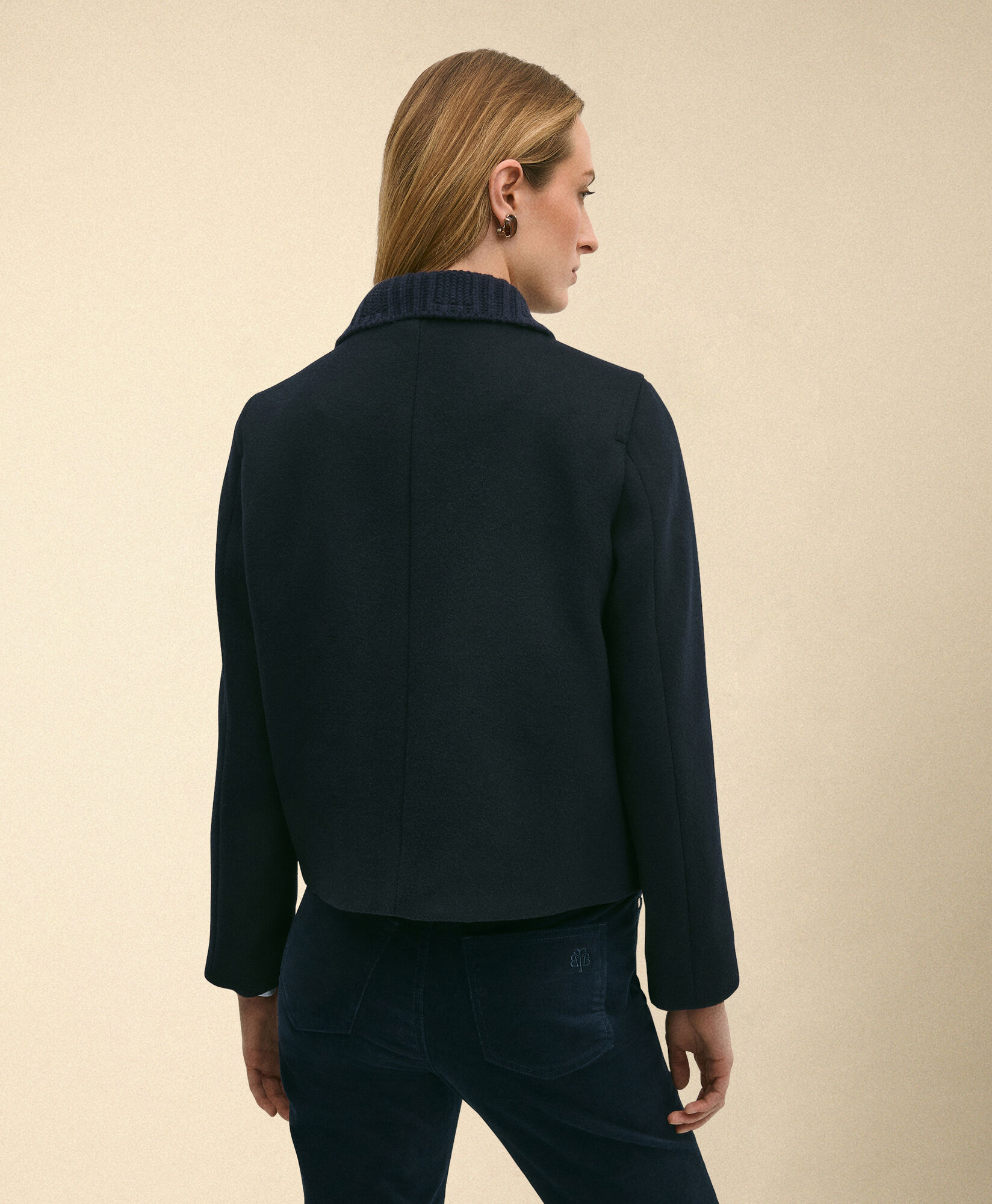 Brooks Brothers Cropped Double Faced Peacoat Navy 1000104561US100222036