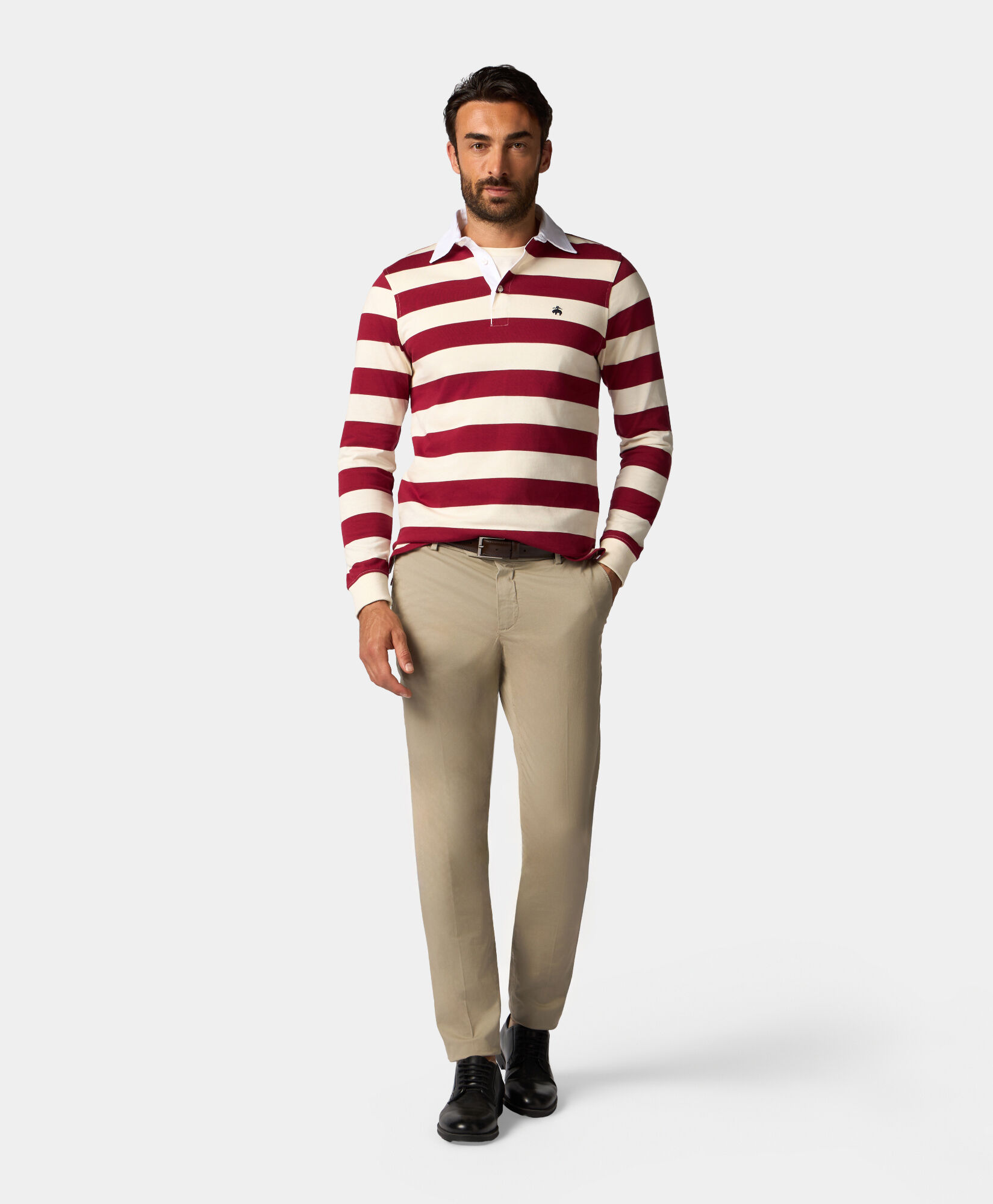 Brooks Brothers Striped Jersey Rugby Polo Burgundy POJER002COPCO001BORDF001