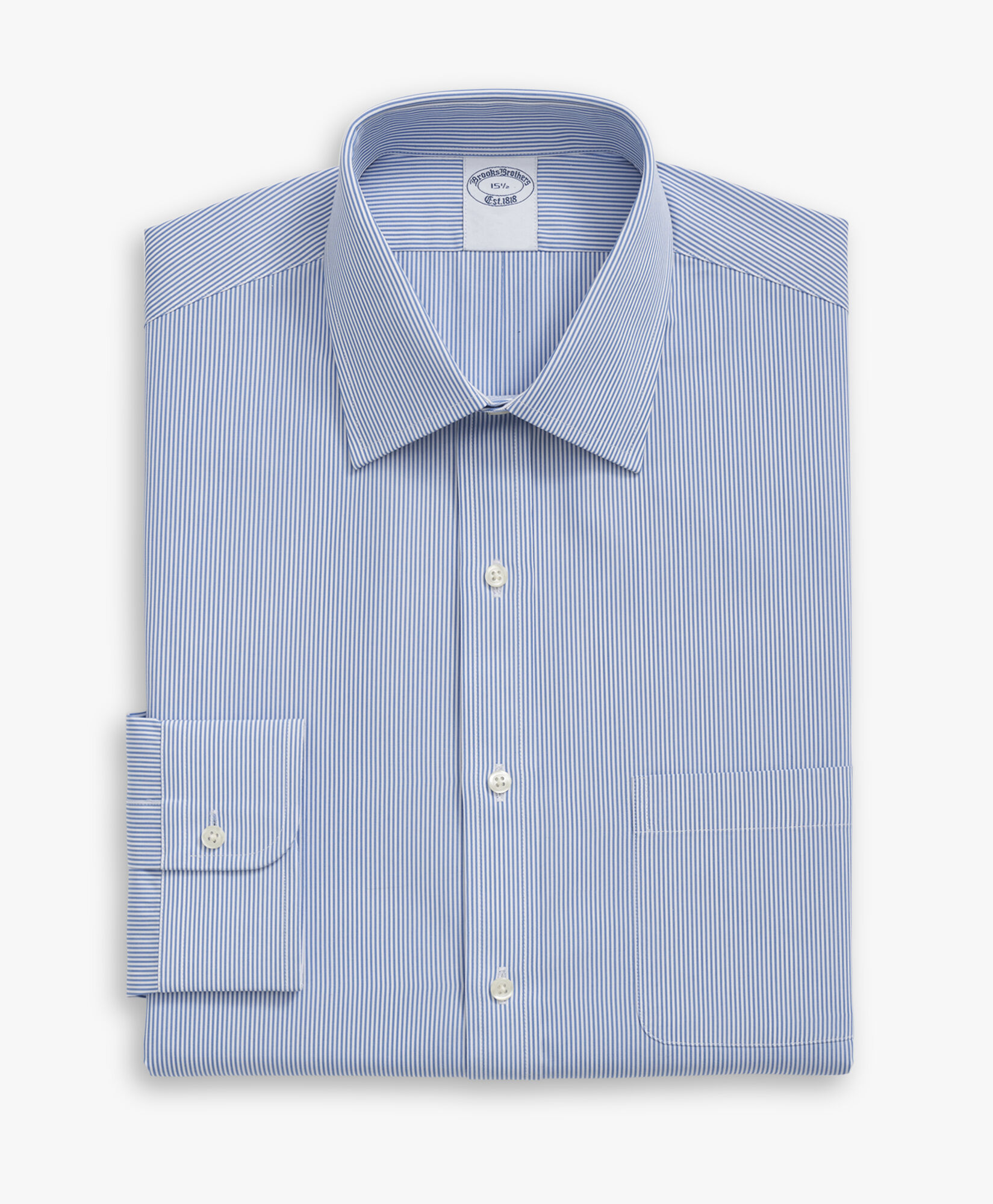 Brooks Brothers Regular Fit Non-Iron Striped Cotton Shirt with Ainsley Collar Blue 1000096093US100202717