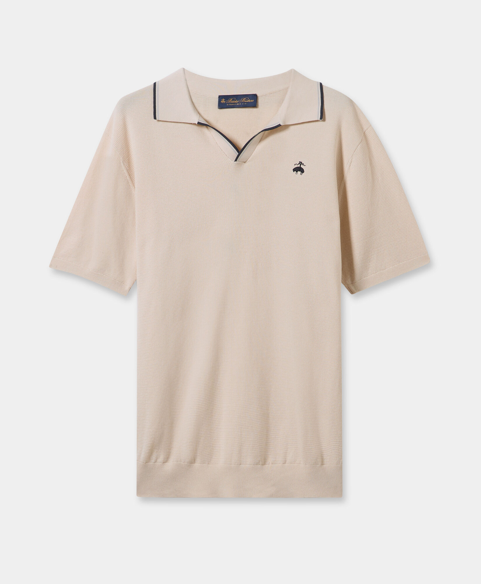 Brooks Brothers Cotton Waffle-Knit Polo with Johnny Collar Sand KNPOL016COPCO001SANDP001